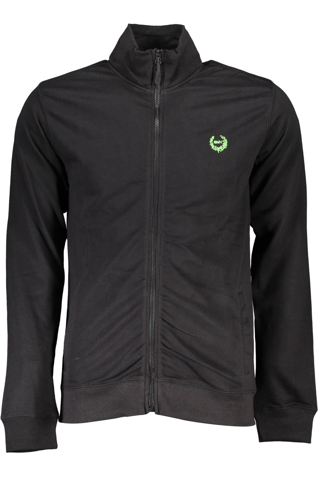 AU00912-PATIO_NERO_BLACK – Herren Sweatshirt Schwarz: Langarm, Reißverschluss, Stickerei, Taschen – Größe: M, L, XL, 2XL – Farbe: Nero