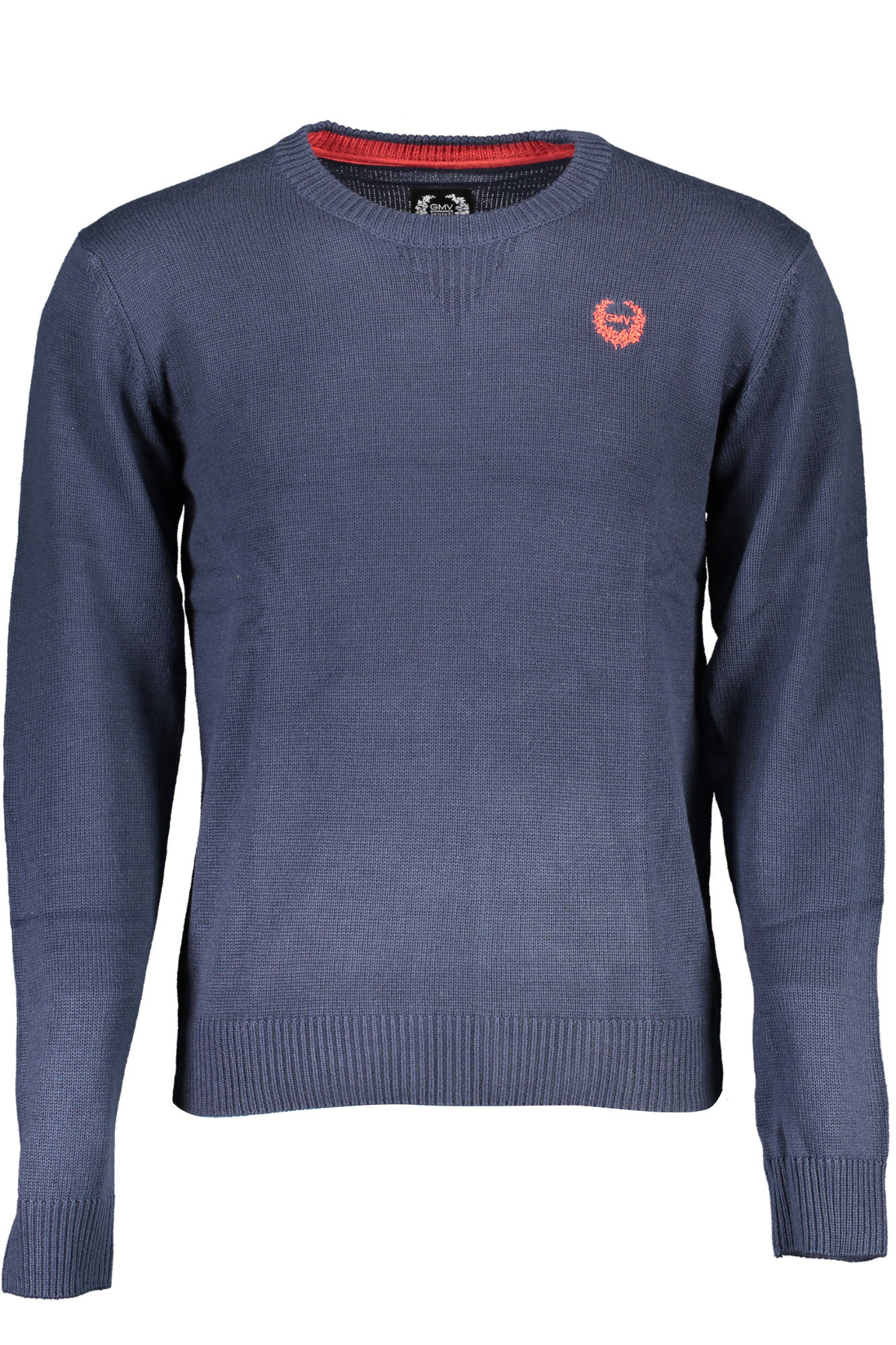 AU00593-FLORIANO_BLU_NIGHT-BLUE – Eleganter blauer Herrenpullover mit Stickerei und Kontrastdetails – Größe: XL, L – Farbe: Blu