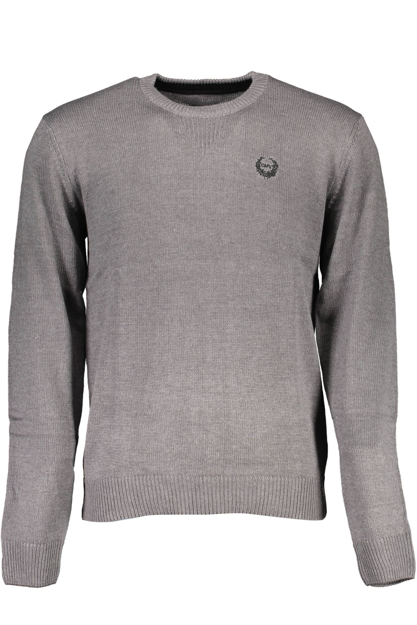AU00593-FLORIANO_GRIGIO_CHARCOAL-MELANGE – Moderner Grauer Herrenpullover mit Stickerei und Kontrastdetails – Größe: L, XL, 2XL, M – Farbe: Grigio