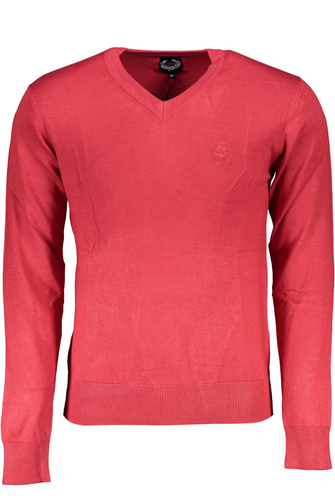 AU01525FRACK_RODARKRE – Eleganter roter Herrenpullover mit V-Ausschnitt und Stickerei-Detail – Größe: L, XL, 2XL – Farbe: Rosso