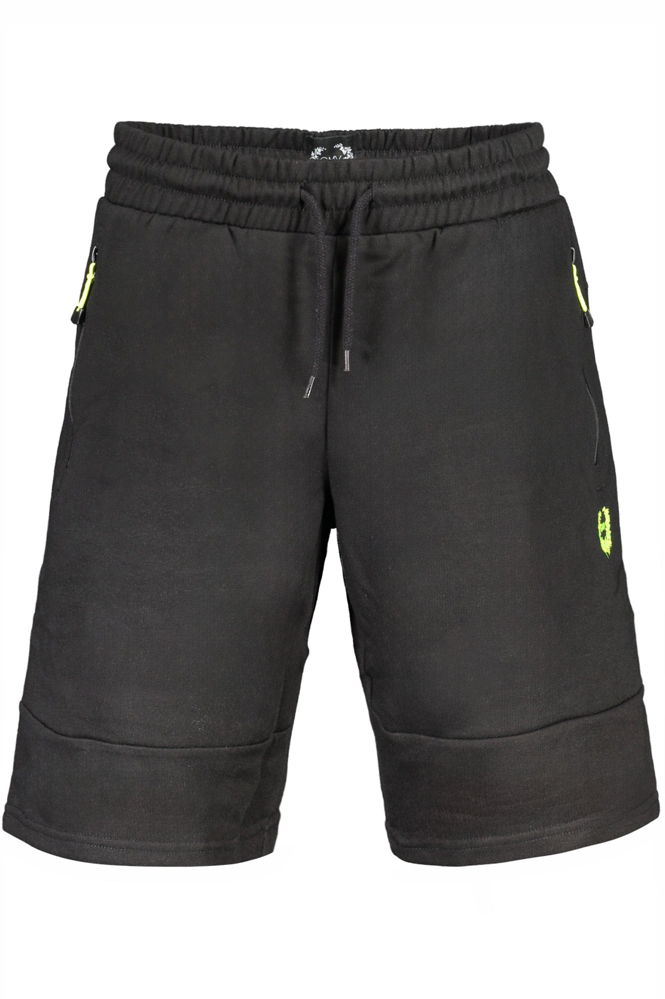 AU01612POLLUCE_NEBLACK – Schwarze Herren Shorts mit elastischem Bund, Reißverschluss und Stickerei – Größe: L, XL, 2XL, M – Farbe: Nero