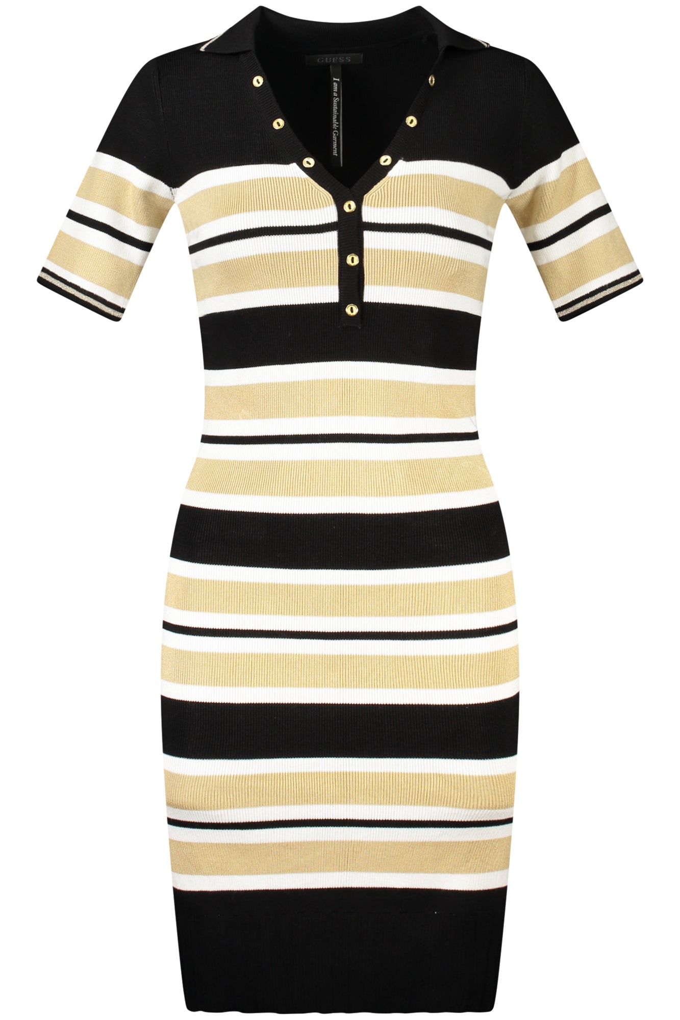 W4RK66Z2Y72_NES93I – Schwarzes Damen Strickkleid mit V-Ausschnitt und Streifenmuster – Größe: XS, S – Farbe: Nero