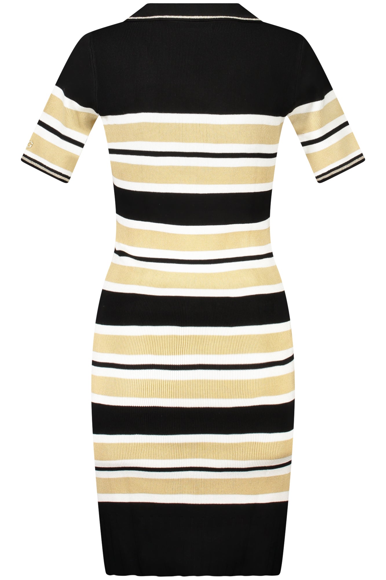 W4RK66Z2Y72_NES93I – Schwarzes Damen Strickkleid mit V-Ausschnitt und Streifenmuster – Größe: XS, S – Farbe: Nero