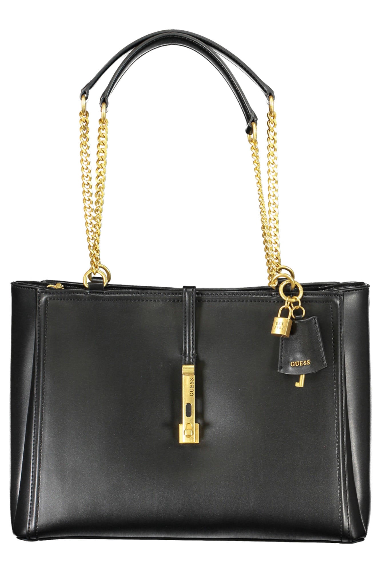 VA877323_NERO_BLACK – Elegante Damen-Handtasche in Schwarz mit Kettenhenkeln und Kontrastdetails – Größe: UNI – Farbe: Nero