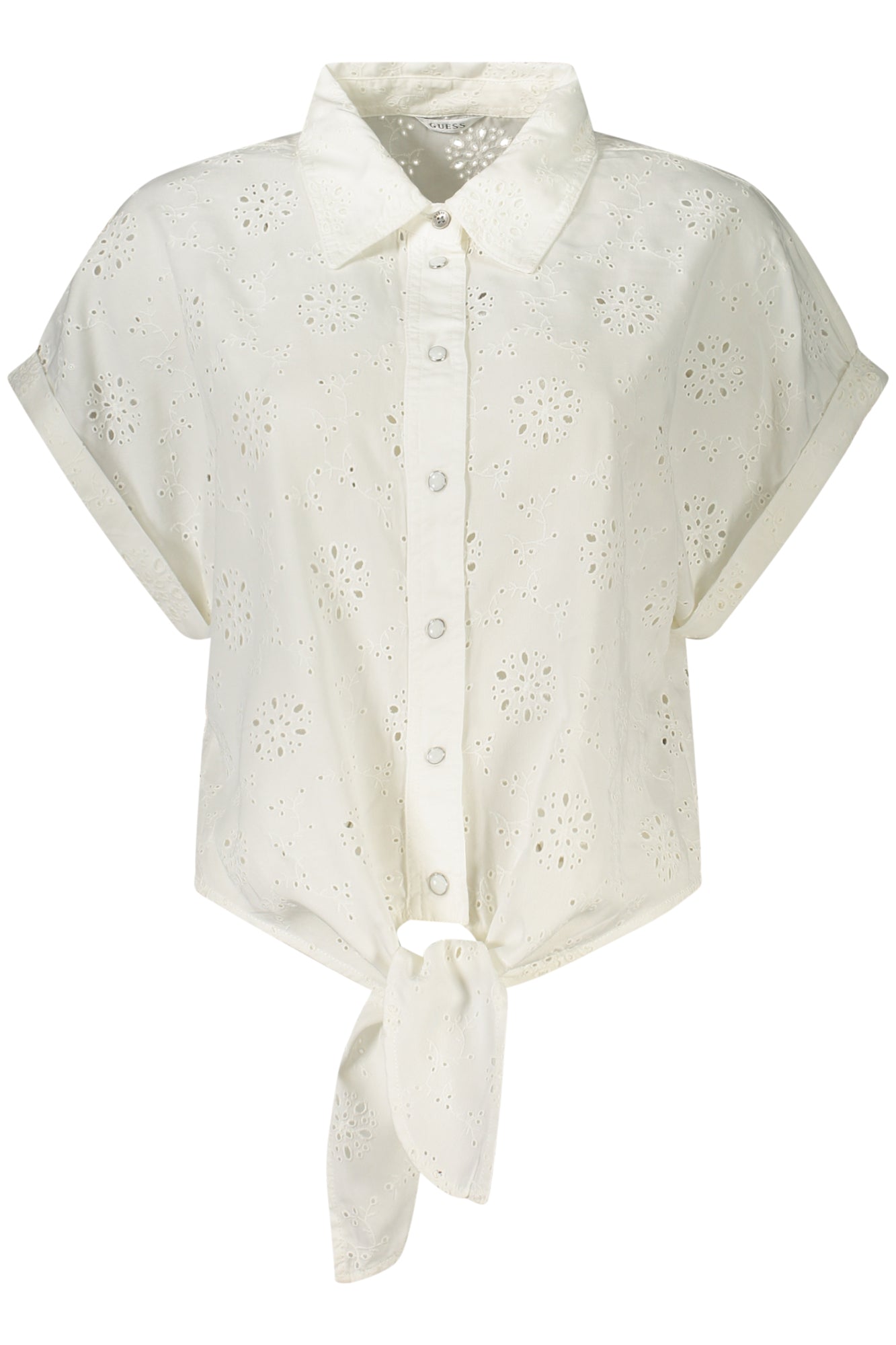 W5GH34WG822_BIG011 – Weißes Damen-Kurzarmhemd mit Kontrastdetails und Druckknöpfen – Größe: XS, M, L, XL – Farbe: Bianco