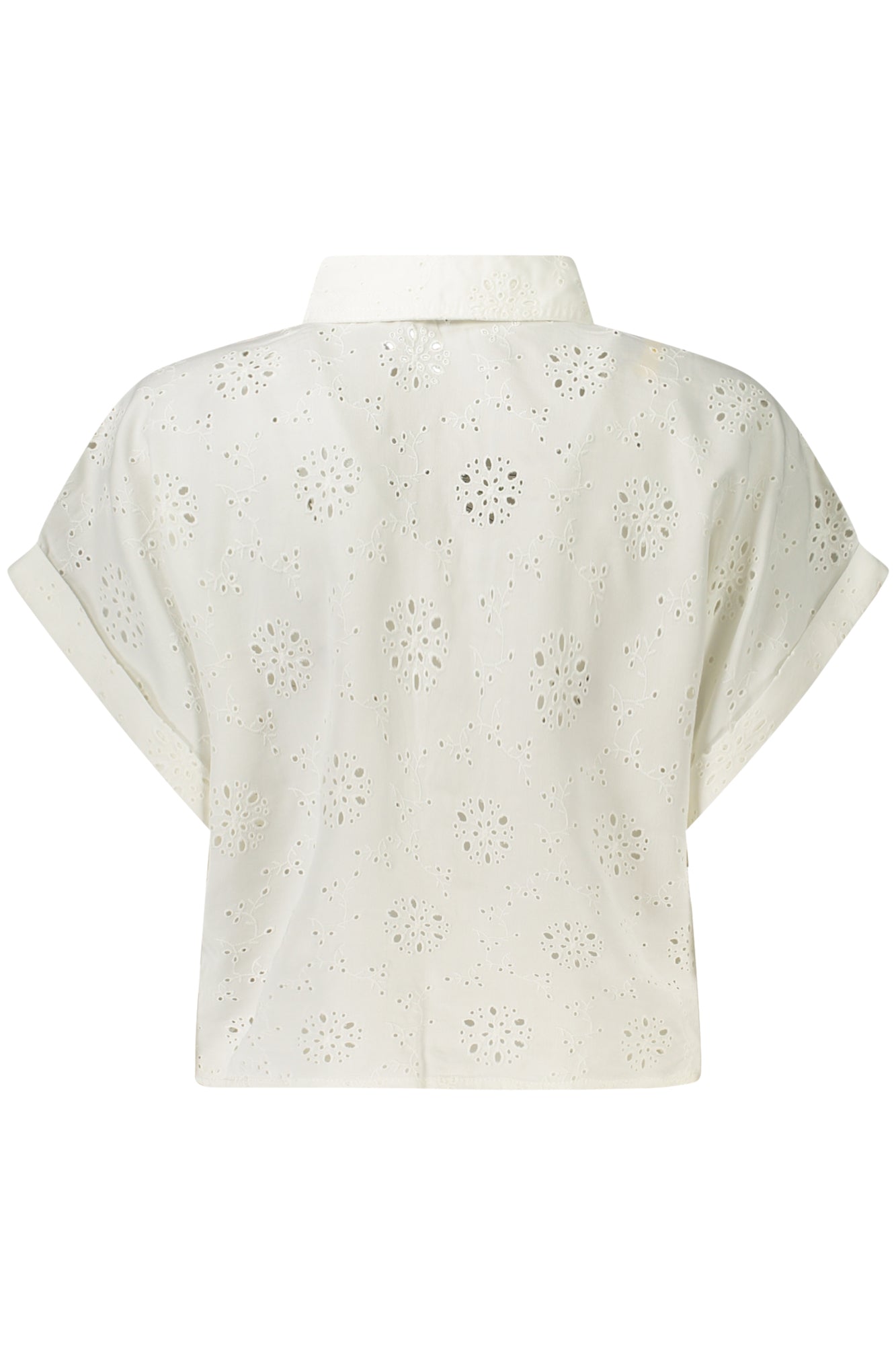 W5GH34WG822_BIG011 – Weißes Damen-Kurzarmhemd mit Kontrastdetails und Druckknöpfen – Größe: XS, M, L, XL – Farbe: Bianco