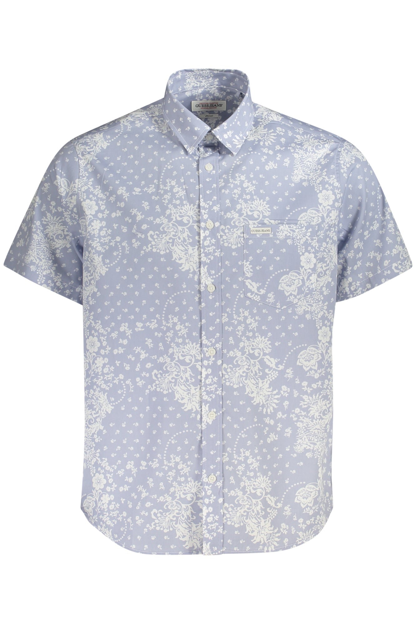 M5GH16WH8R1_AZP7XB – Stylisches Herren-Kurzarmhemd in Blau mit Muster und Brusttasche – Größe: S, M, L, XL – Farbe: Azzurro