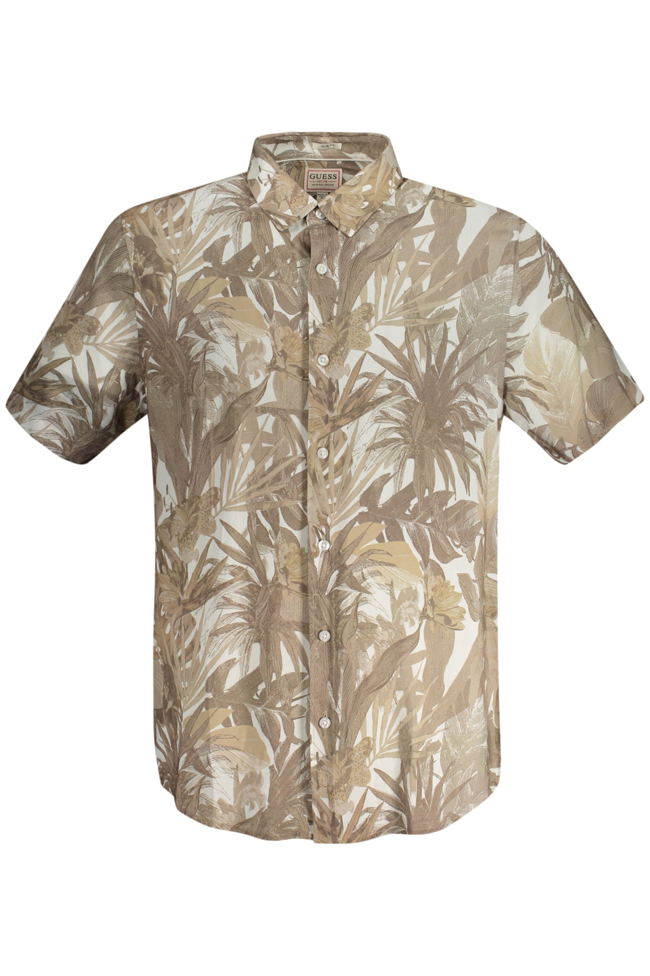 M4GH76WD4Z2_BEP1GT – Beiges Herren Kurzarmhemd mit Muster - Slim Fit, Knöpfe & Logo – Größe: S, M, L, XL – Farbe: Beige