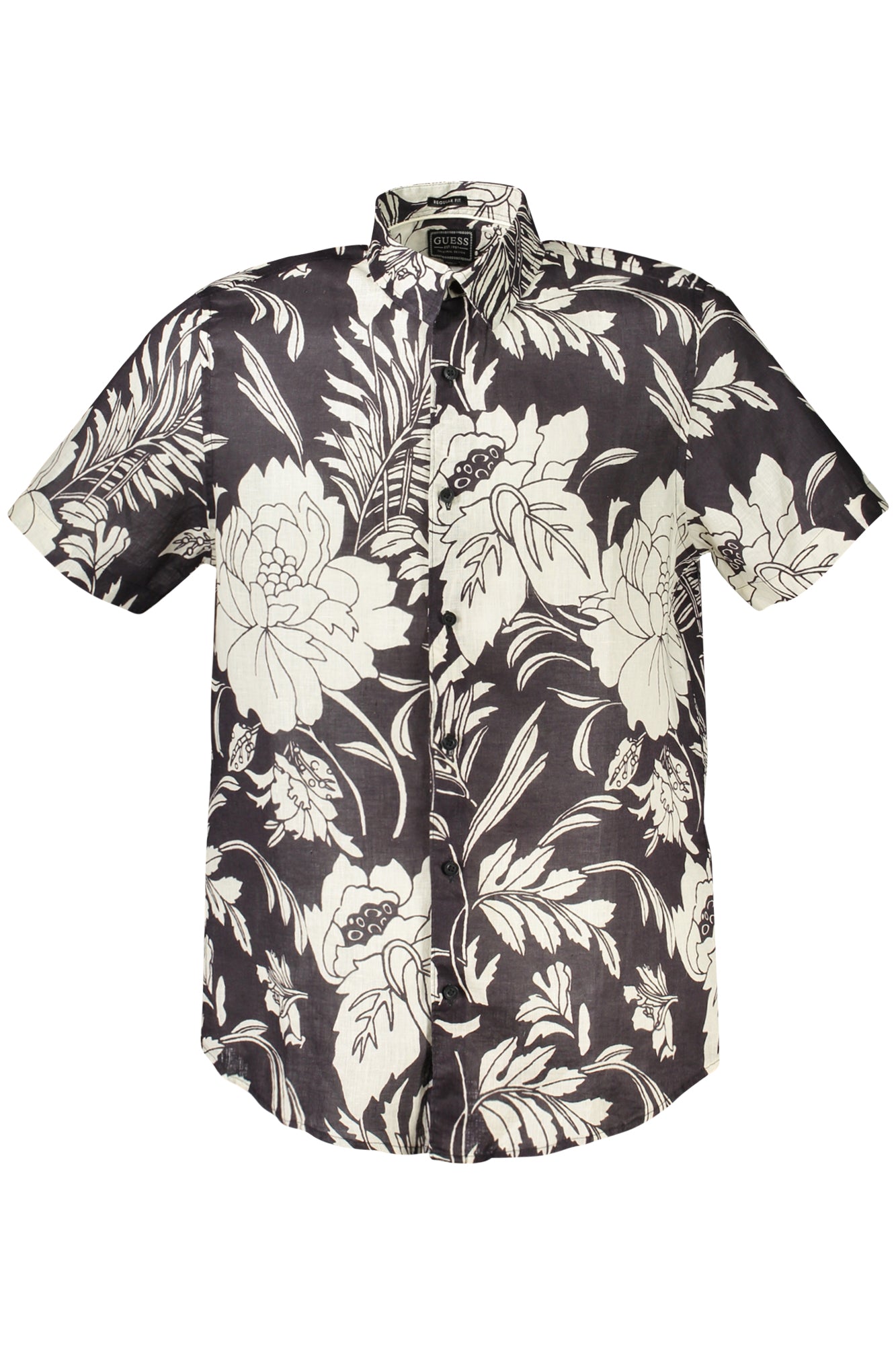 M4GH70WERX0_NEP9WI – Herren Kurzarmhemd Schwarz mit Muster – Regular Fit, Italienischer Kragen – Größe: S, M, L, XL – Farbe: Nero