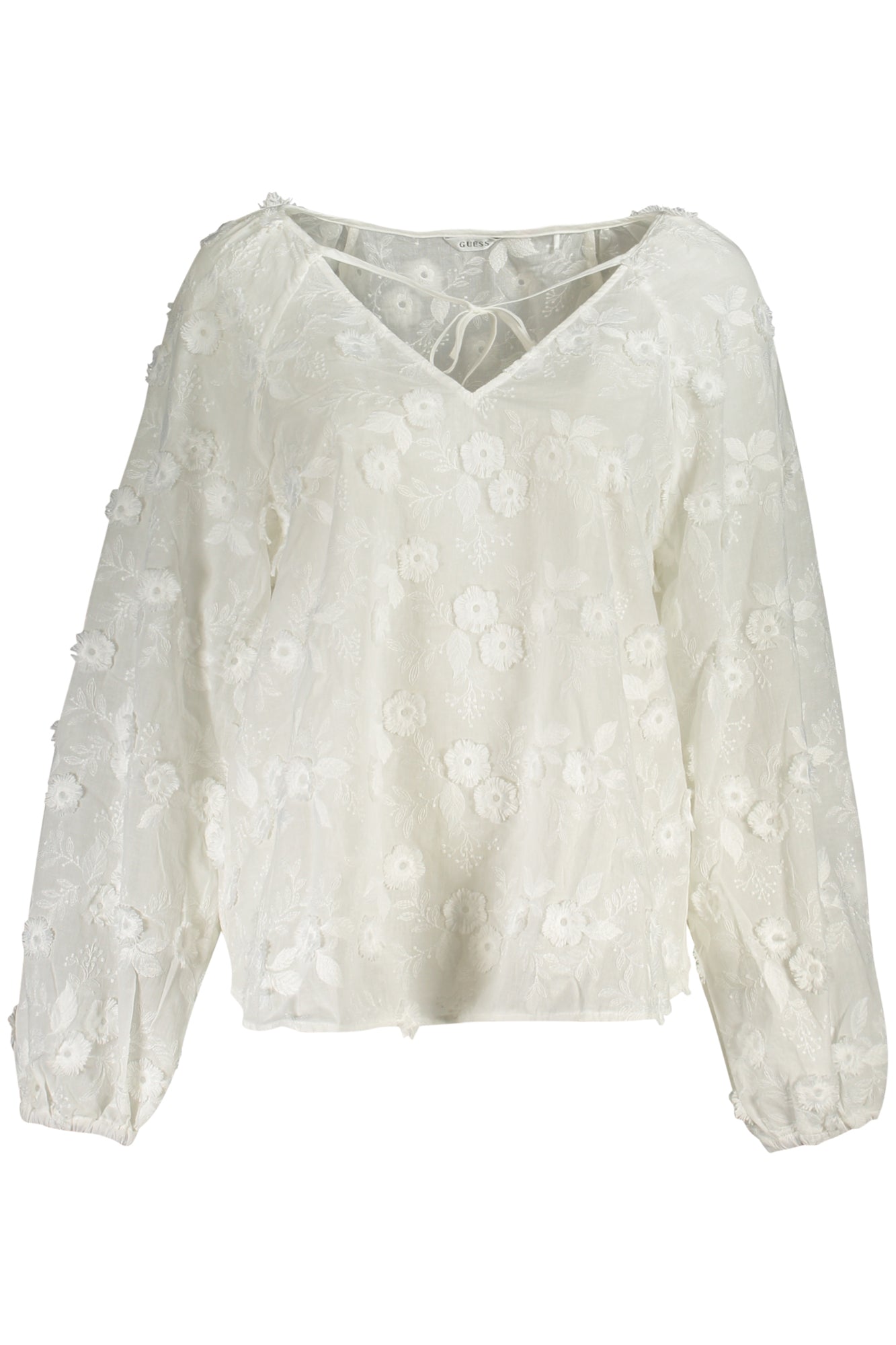 W5GH0YWHAJ0_BIG011 – Elegante Damen Langarmbluse in Weiß mit V-Ausschnitt und Stickerei – Größe: XS, S, M – Farbe: Bianco