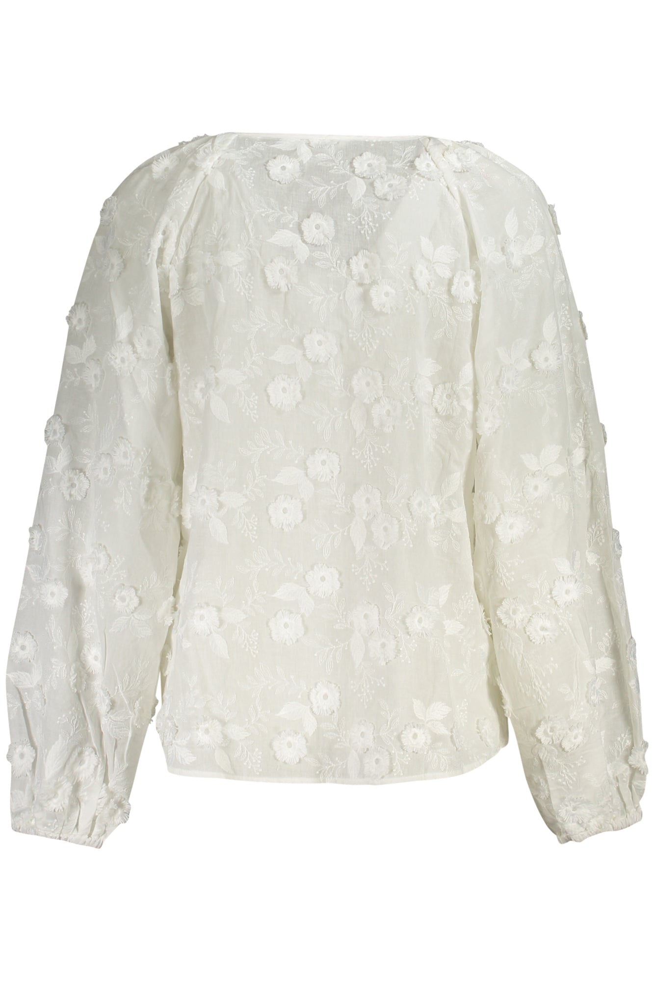 W5GH0YWHAJ0_BIG011 – Elegante Damen Langarmbluse in Weiß mit V-Ausschnitt und Stickerei – Größe: XS, S, M – Farbe: Bianco