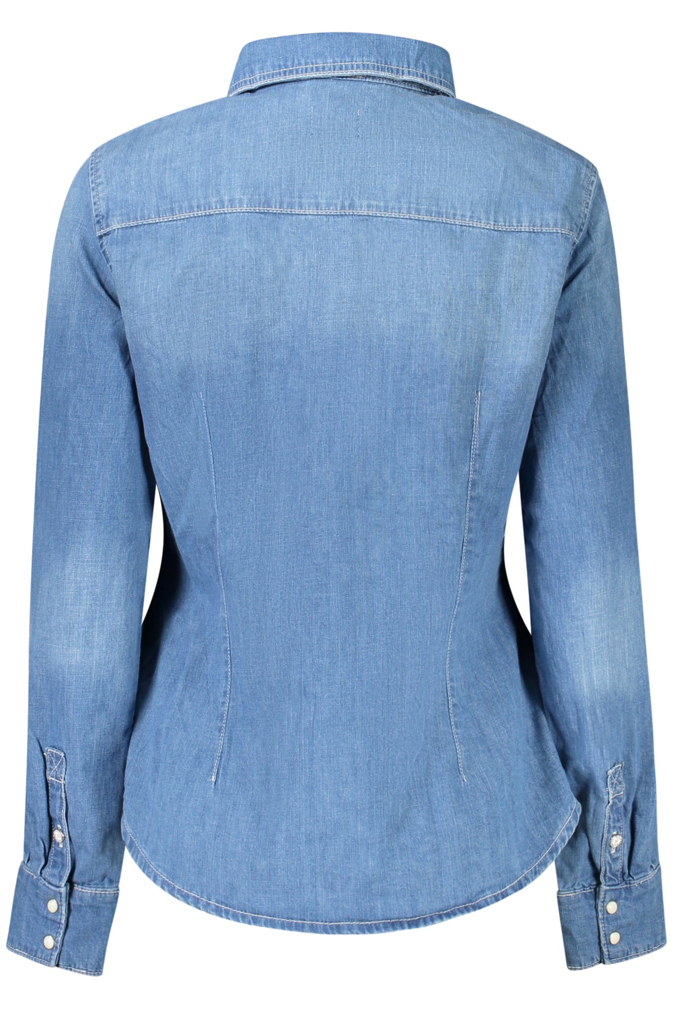W4RH76D59K2_BLLOES – Damenbluse Blau: Jeans-Hemd mit Strass, Recycelte Baumwolle – Größe: S, M, L, XL – Farbe: Blu
