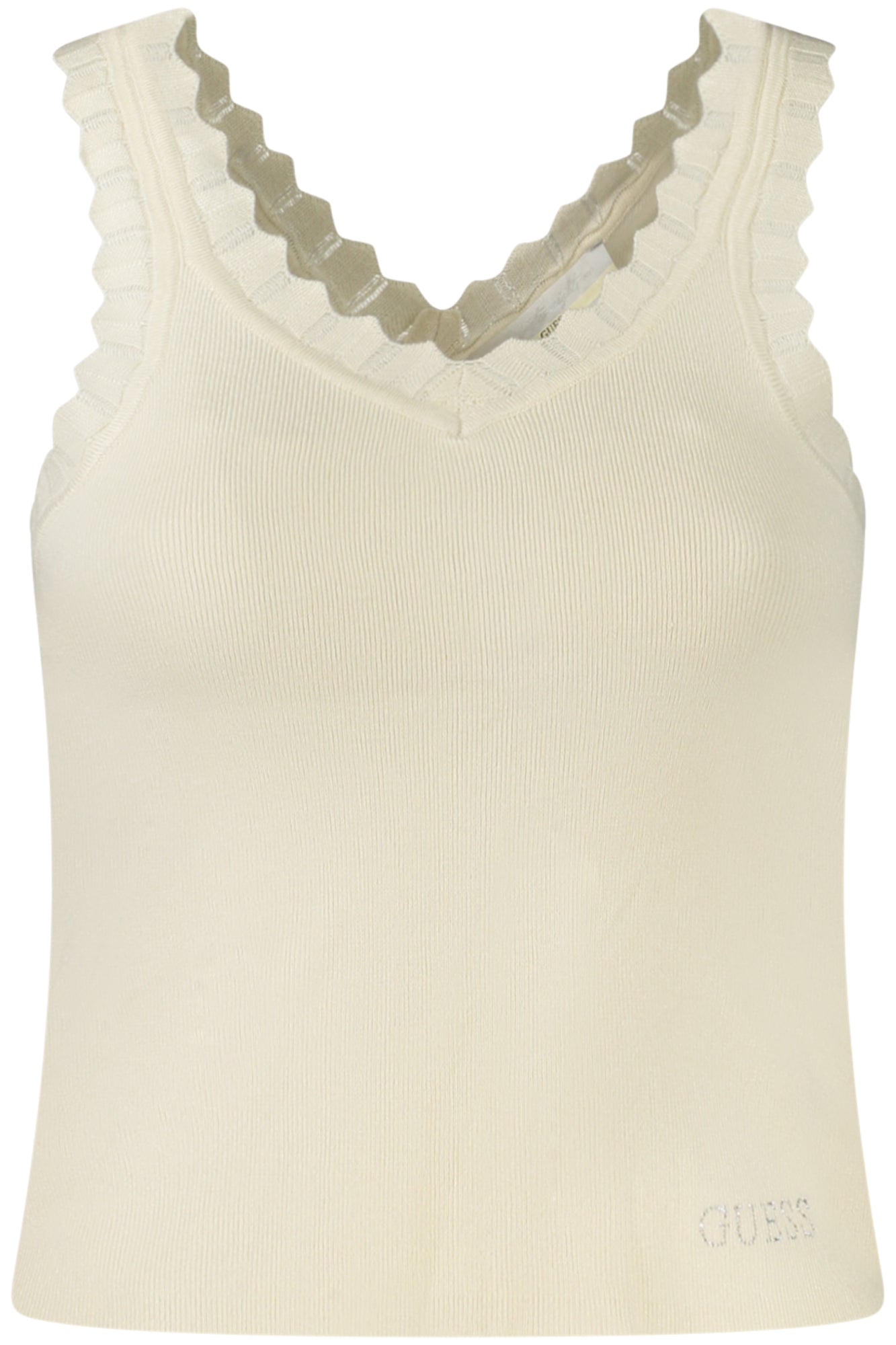 W4GZ30Z2Y72_BIG012 – Damen-Stricktop Weiß mit V-Ausschnitt & Strass - Elegantes Design – Größe: XS, S, M, L – Farbe: Bianco