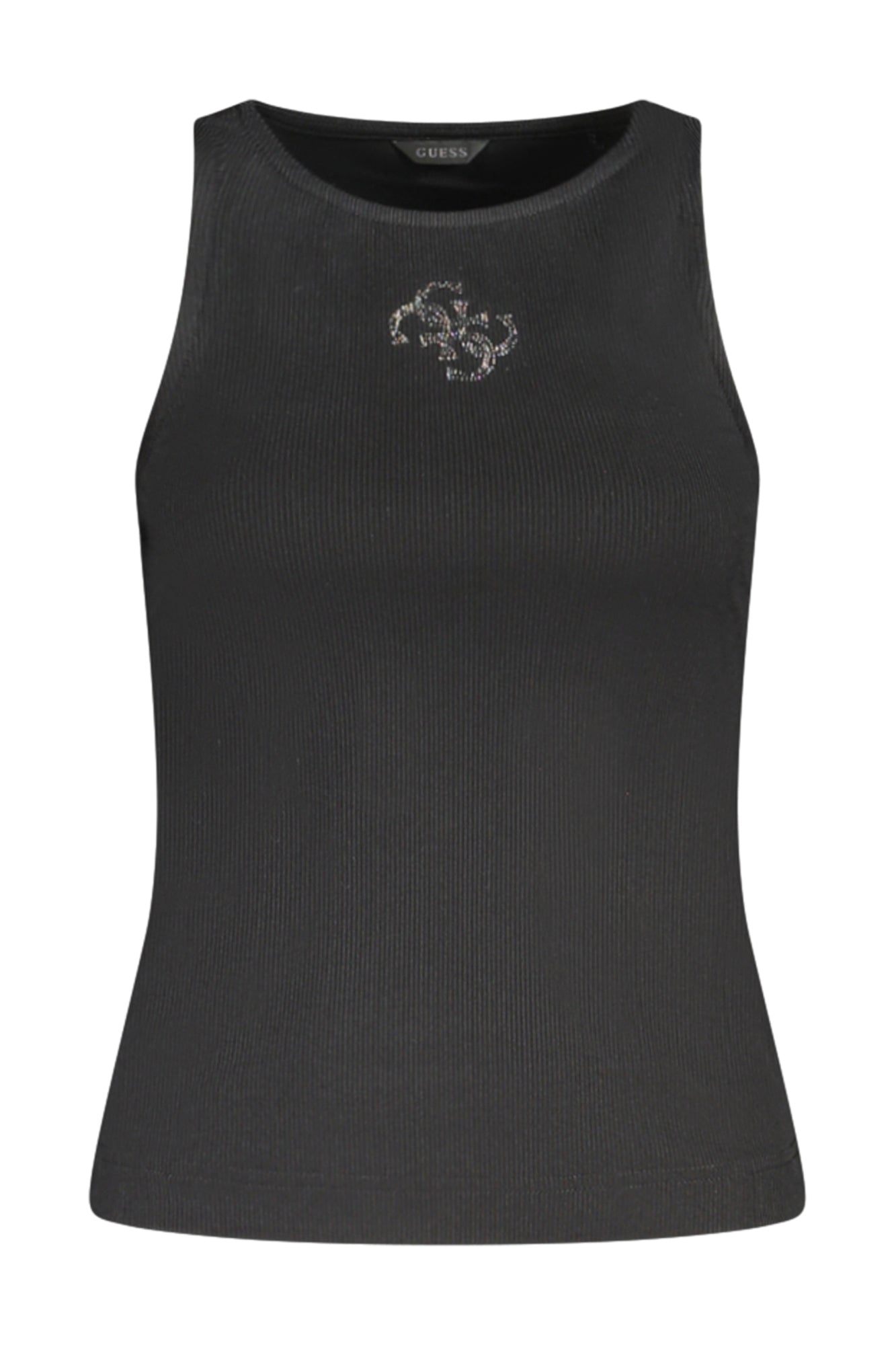 W5GP57KCV52_NEJBLK – Schwarzes Damenshirt mit Strass und Logo – Breite Träger, weiter Ausschnitt – Größe: XS, S, M, L – Farbe: Nero