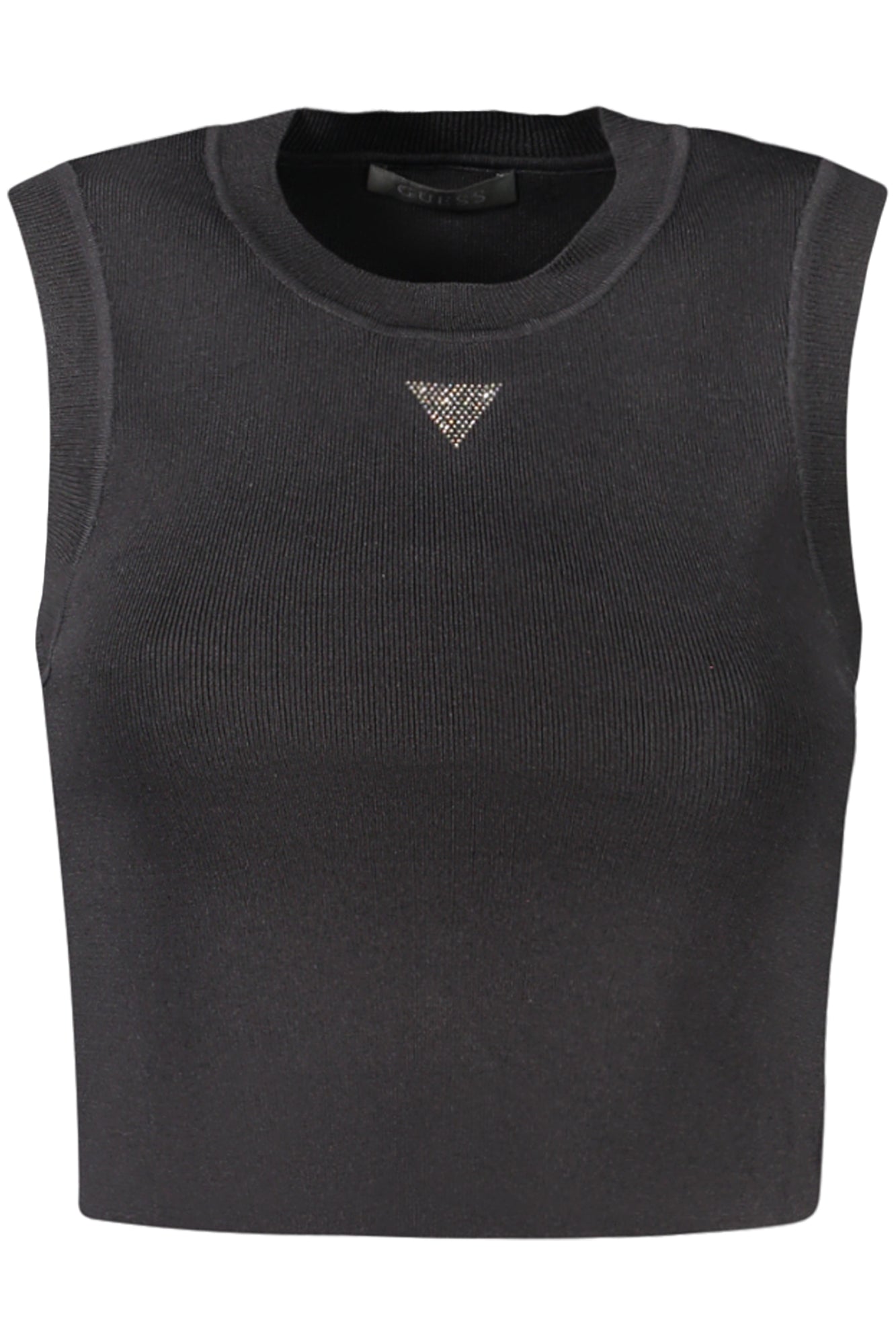 W4GZ34Z3F40_NEJBLK – Elegantes Damen Tanktop Schwarz mit Strass & Logo Applikation – Größe: XS, S, M, L – Farbe: Nero