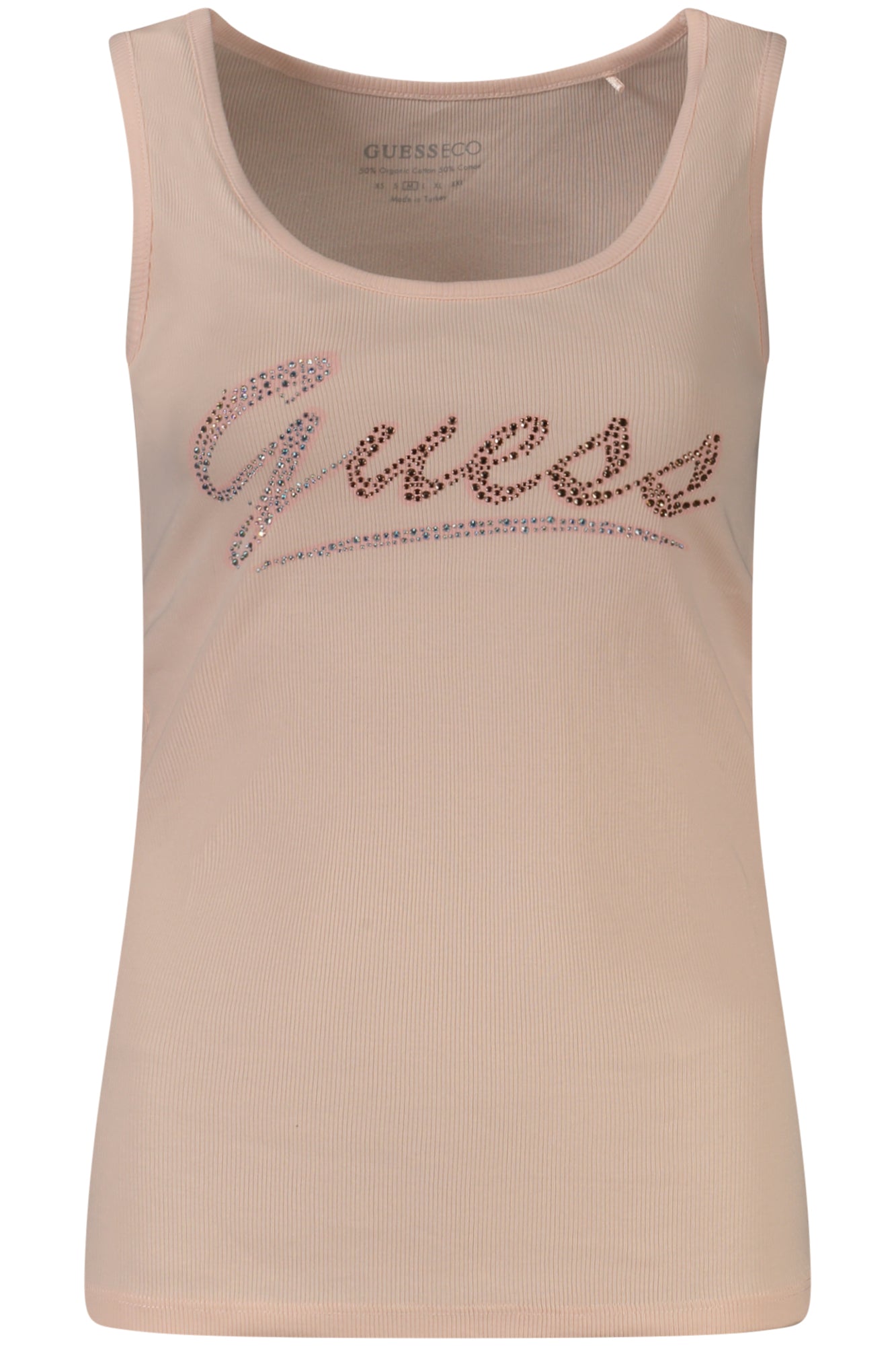 W4GP16K1814_RSG6K8 – Bio-Baumwoll Damen Tanktop Rosa mit Strass & Logo - Breite Träger – Größe: XS, S, M – Farbe: Rosa