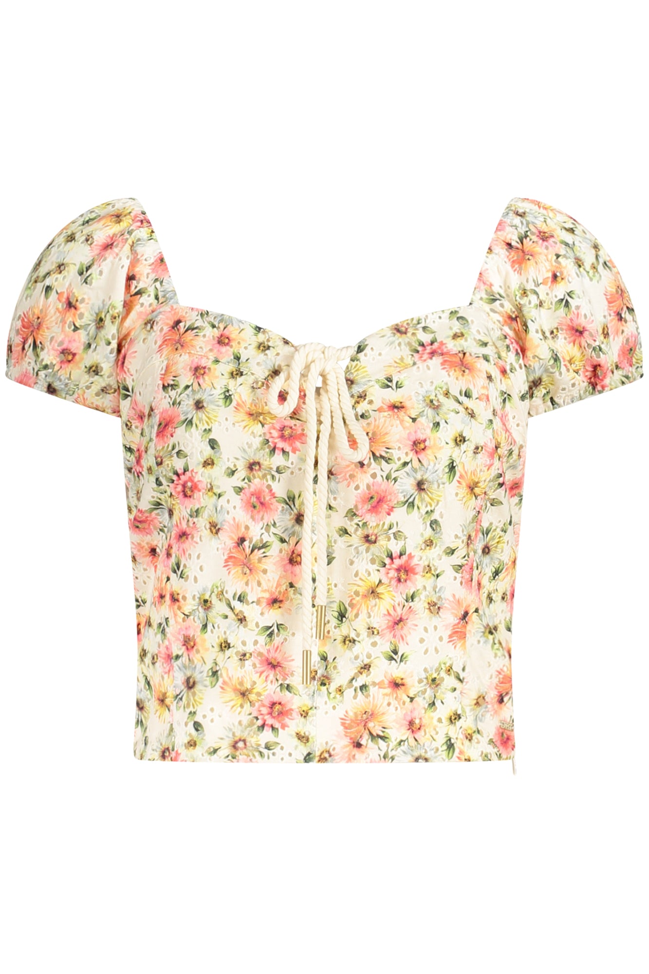 W5GP13KCVA1_RSP0JF – Rosa Blumentop für Damen aus Bio-Baumwolle mit herzförmigem Ausschnitt – Größe: XS, S, M – Farbe: Rosa