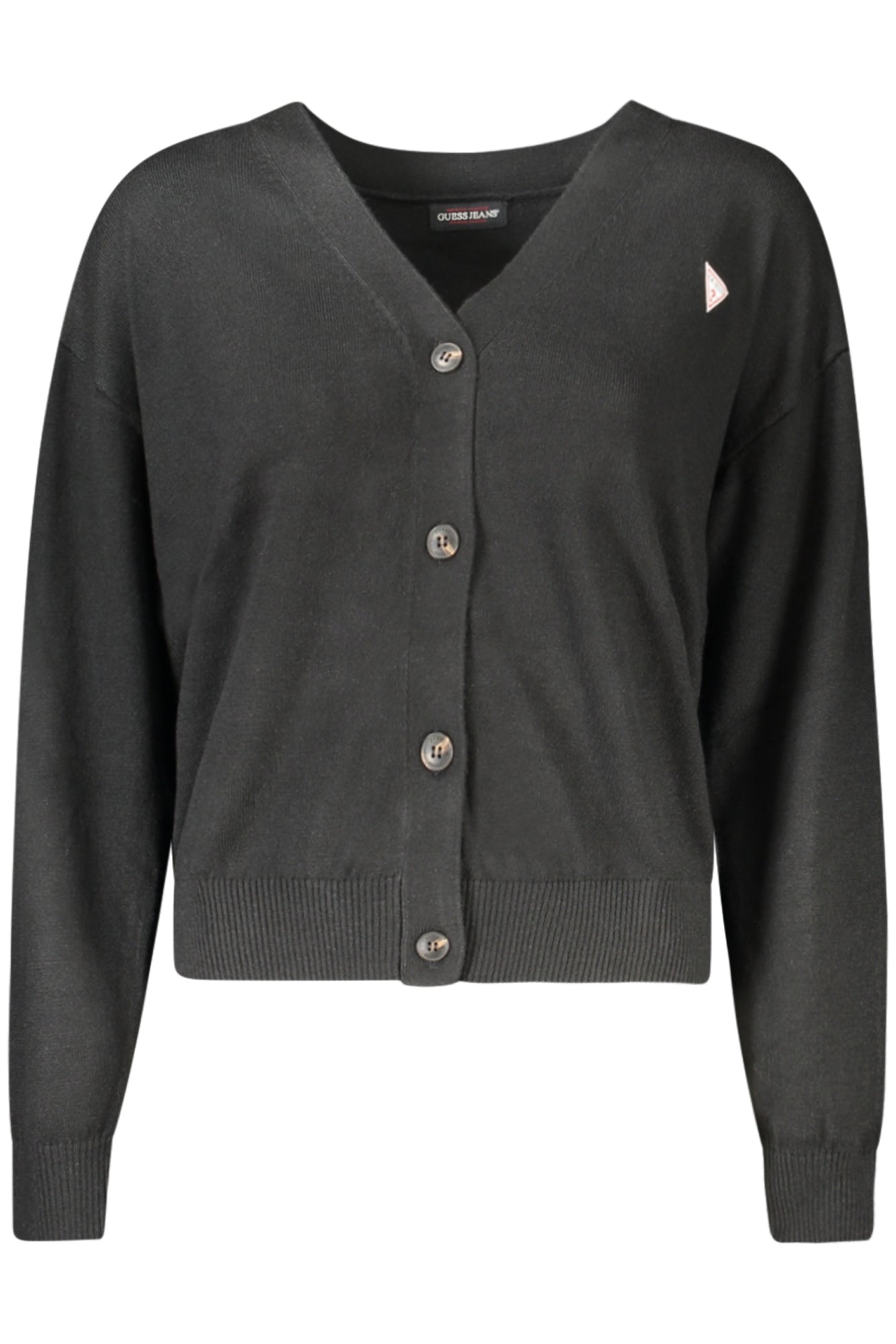 W4BR16Z3HO2_NEJBLK – Eleganter Damen-Cardigan in Schwarz mit V-Ausschnitt und Applikation – Größe: XS, S, M, L – Farbe: Nero