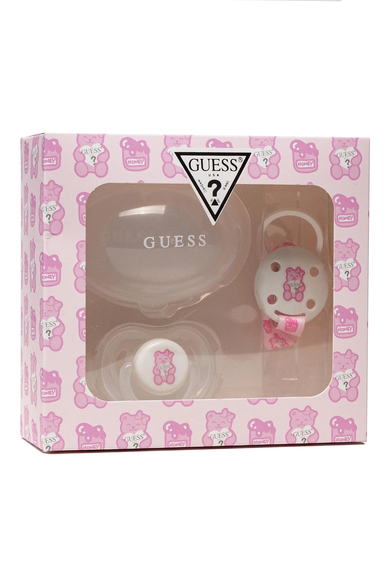 H2YZ00WEUQ0_TRP467 – Transparentes Schnullerset für Mädchen: 3-teilig mit Clip & Box – Größe: UNI – Farbe: Trasparente