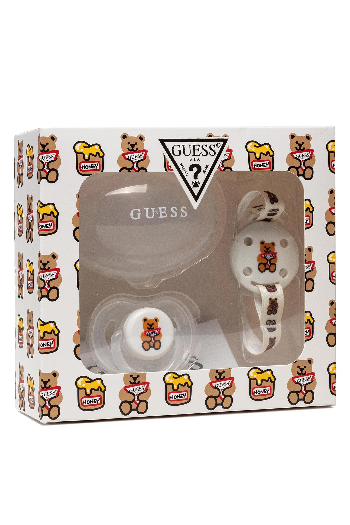 H2YZ00WEUQ0_TRPQ91 – Transparenter Baby-Schnuller Set: Mit Kappe, Clip & Box - 3-teilig – Größe: UNI – Farbe: Trasparente