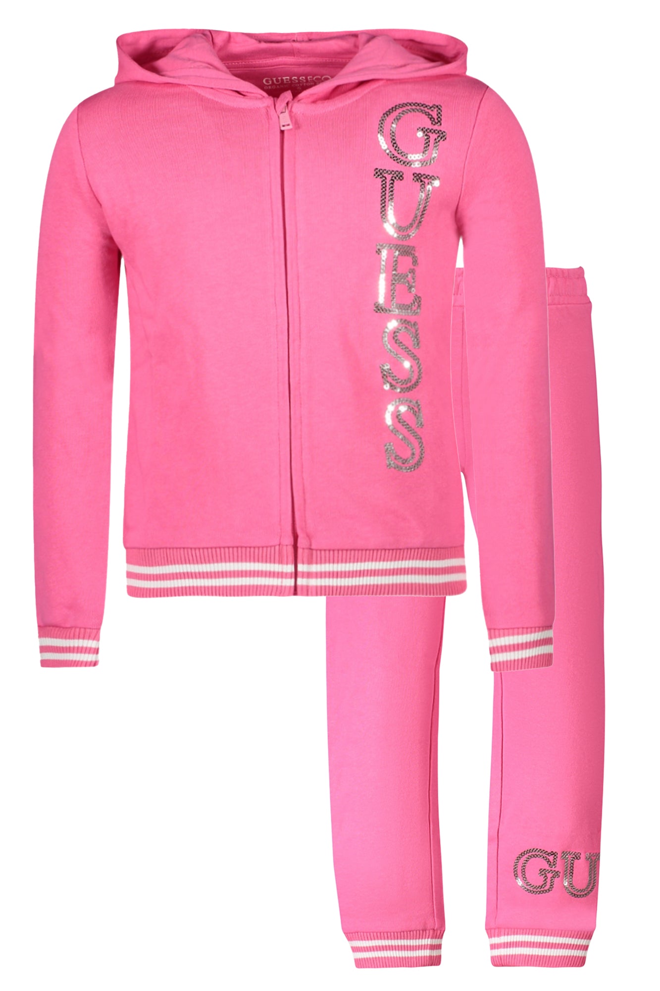 K4YG00KA6R4_RSG65E – Rosa Mädchen Sweatshirt Set: Bio-Baumwolle, Pailletten, Zip-Hoodie – Größe: 4A, 7A, 3A – Farbe: Rosa