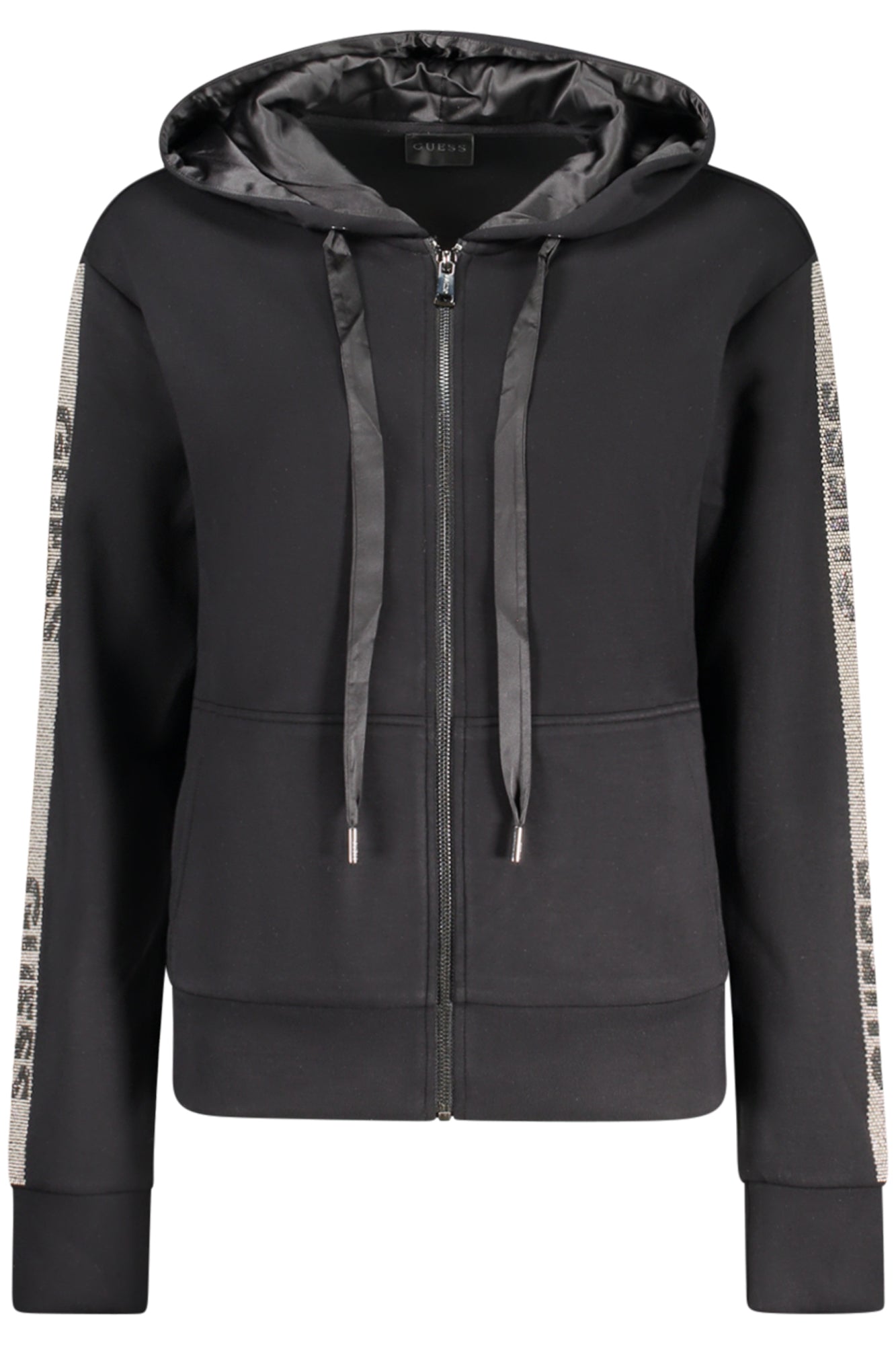 W5RQ03KBYE2_NEJBLK – Damen Sweatshirt Schwarz mit Reißverschluss & Strass-Applikation – Größe: XS, S, M, L – Farbe: Nero