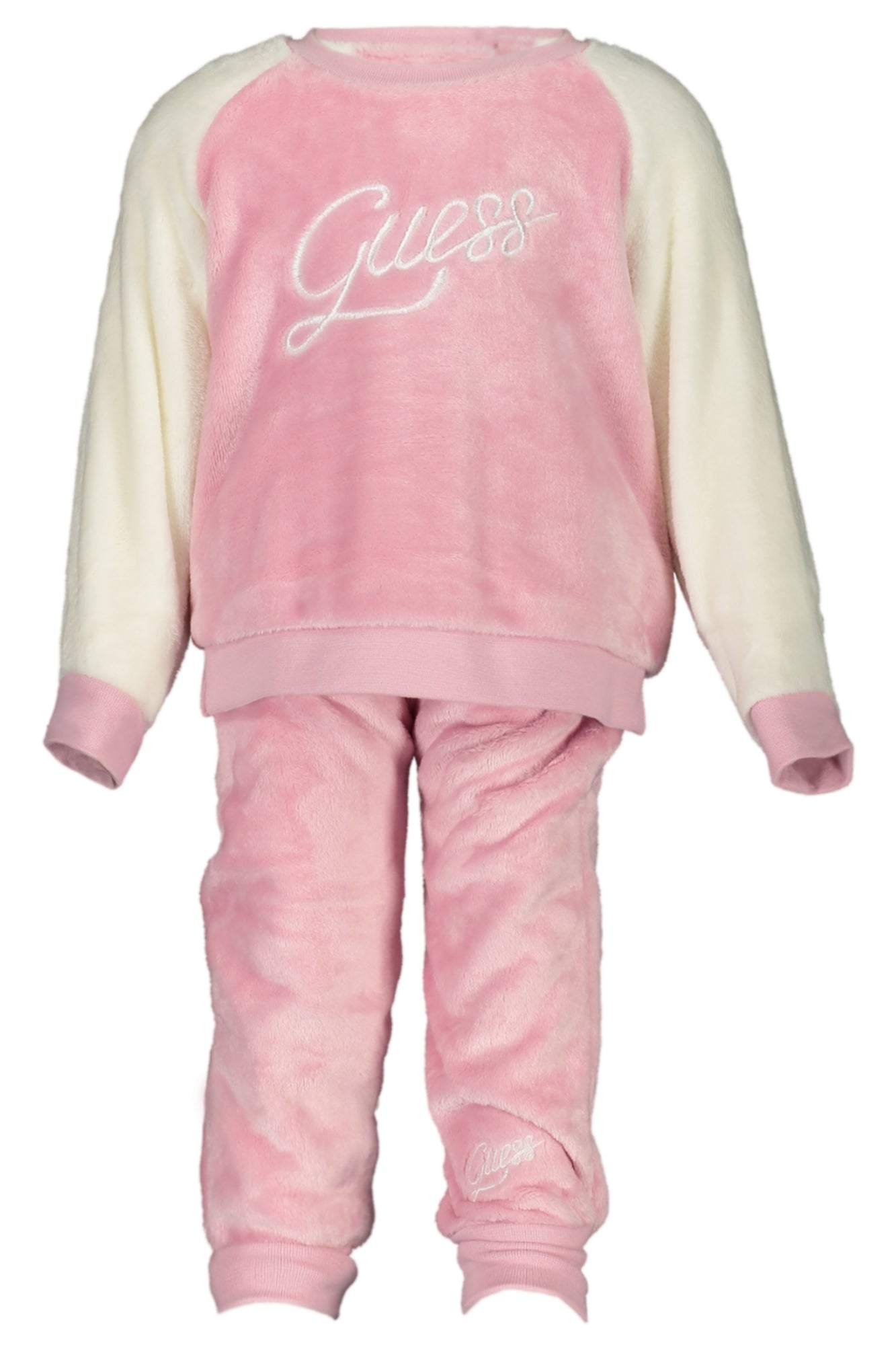 A3BG18WFRS0_RSFTP4 – Süßes rosa Chenille-Set für Mädchen – Pullover & Hose im Detail – Größe: 12M, 18M – Farbe: Rosa