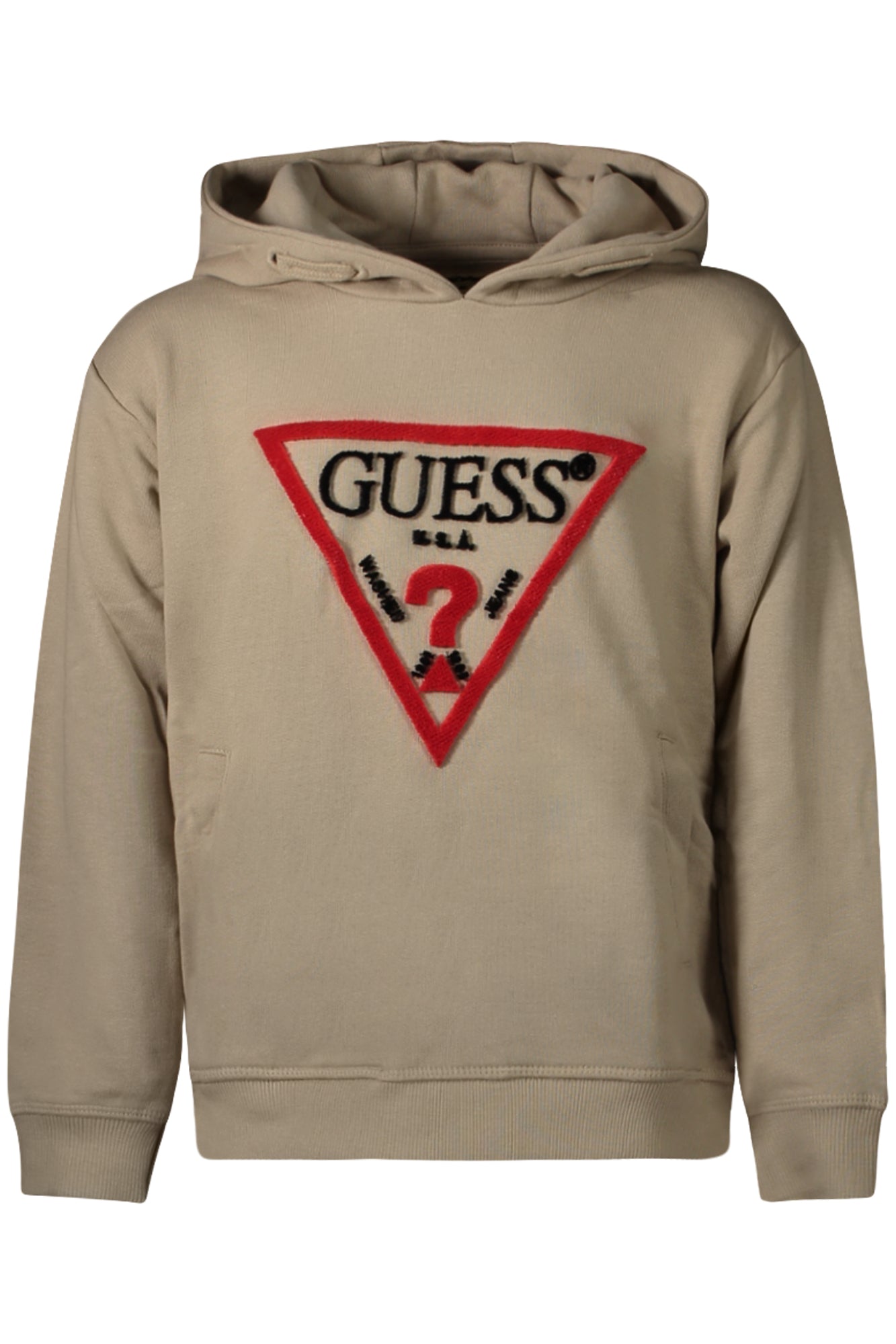 N4RQ07KAD74_BEG1CA – Beiger Kinder-Hoodie aus Bio-Baumwolle mit Logo und Applikation – Größe: 4A, 5A, 3A, 6A – Farbe: Beige