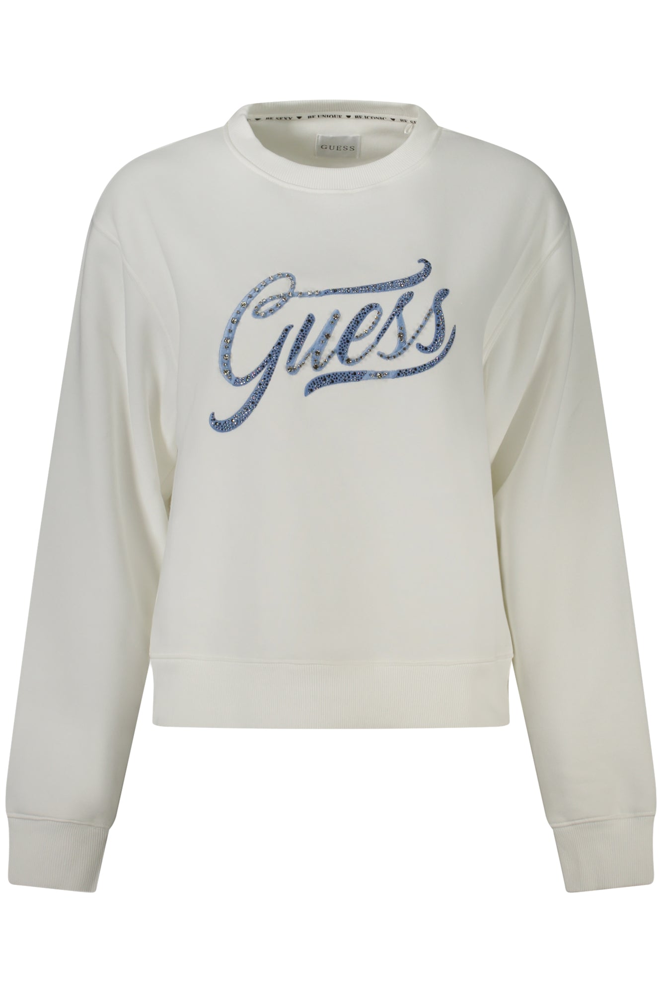 W4RQ14KB681_BIG011 – Damen Langarm-Sweatshirt Weiß aus Bio-Baumwolle mit Strass & Logo – Größe: XS, S, L, M – Farbe: Bianco