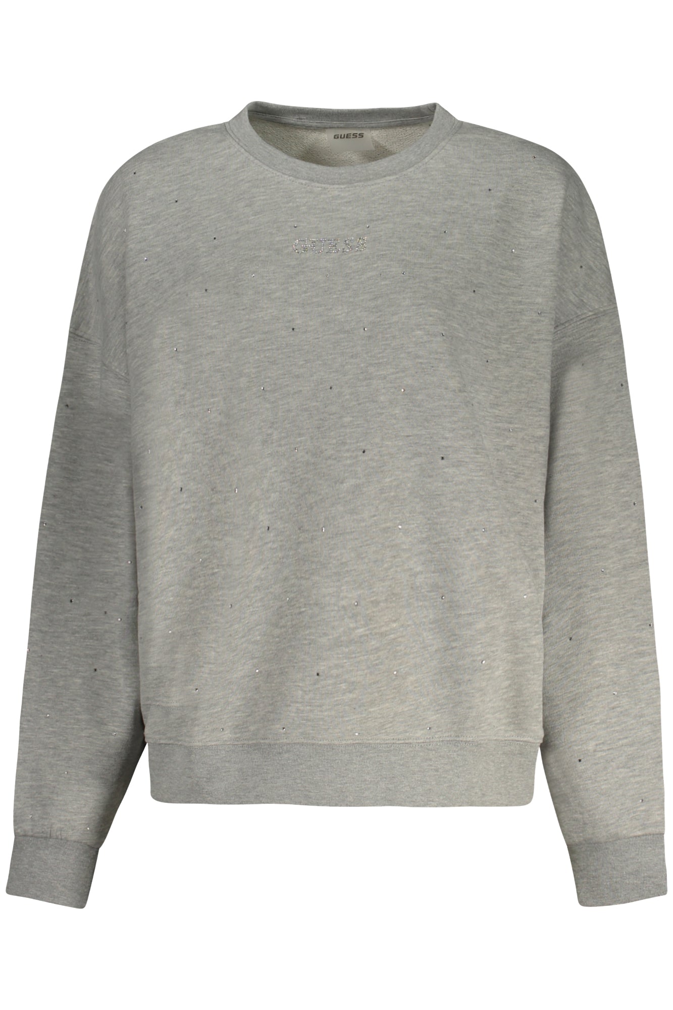 V5RQ08KCLJ0_GRH9C9 – Stylisches Damen-Sweatshirt Grau mit Strass & Logo – Langarm, Rundhals – Größe: XS, S, M, L – Farbe: Grigio