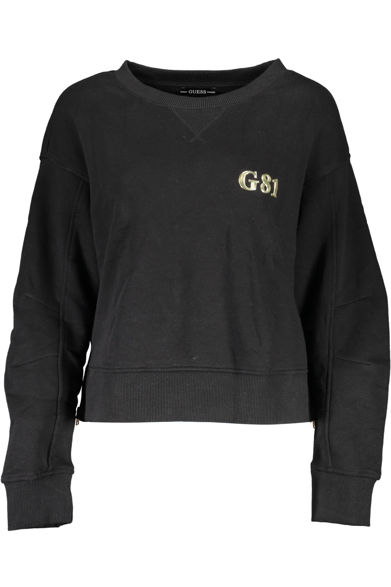 W1BQ02K9Z21_NERO_JBLK – Bio-Damenpullover Schwarz: Langarm, Rundhals & Applikationen – Größe: M, L, XL – Farbe: Nero