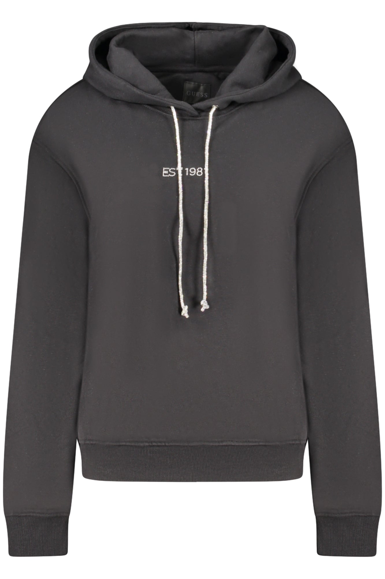 W5RQ00KBY51_NEJBLK – Schwarzer Damen-Pullover mit Kapuze aus Bio-Baumwolle & Strass – Größe: XS, S, M, L – Farbe: Nero