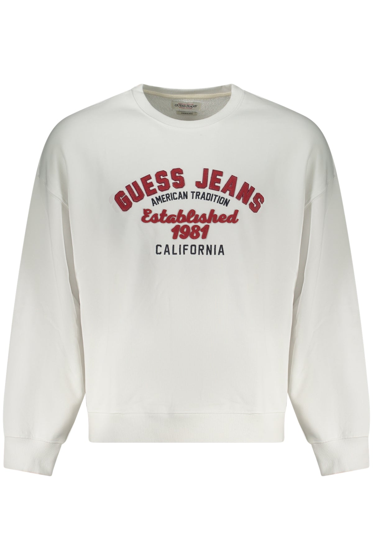 M5RQ35KCPR1_BIG011 – Trendiges weißes Herren-Sweatshirt - Oversize, Rundhals, Stickerei – Größe: XS, S, M, L – Farbe: Bianco