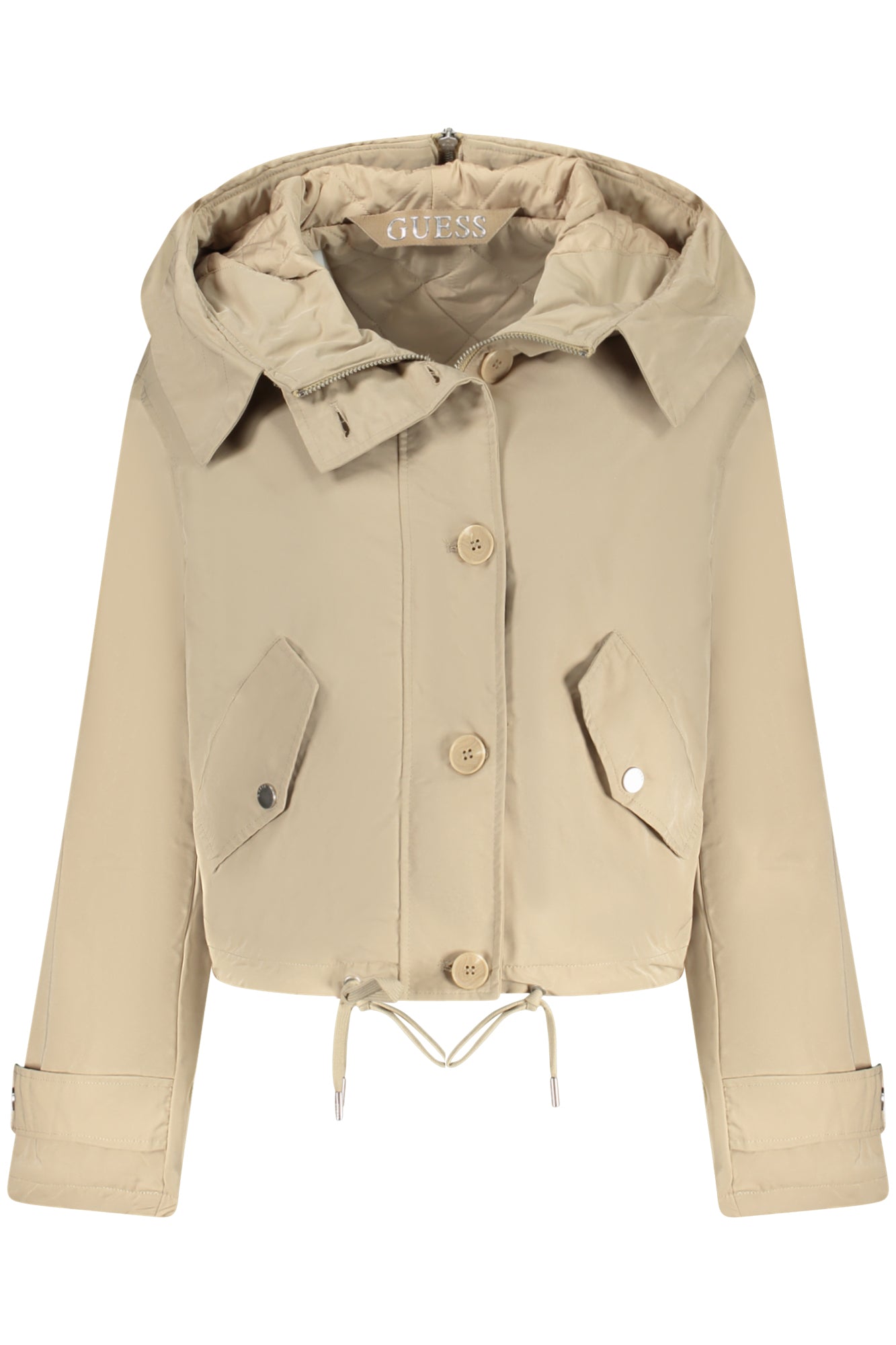 W5RL13WGWD2_BEF9TF – Beige Sportjacke für Damen mit Hoodie und Kontrastdetails. – Größe: XS, S, M, L – Farbe: Beige