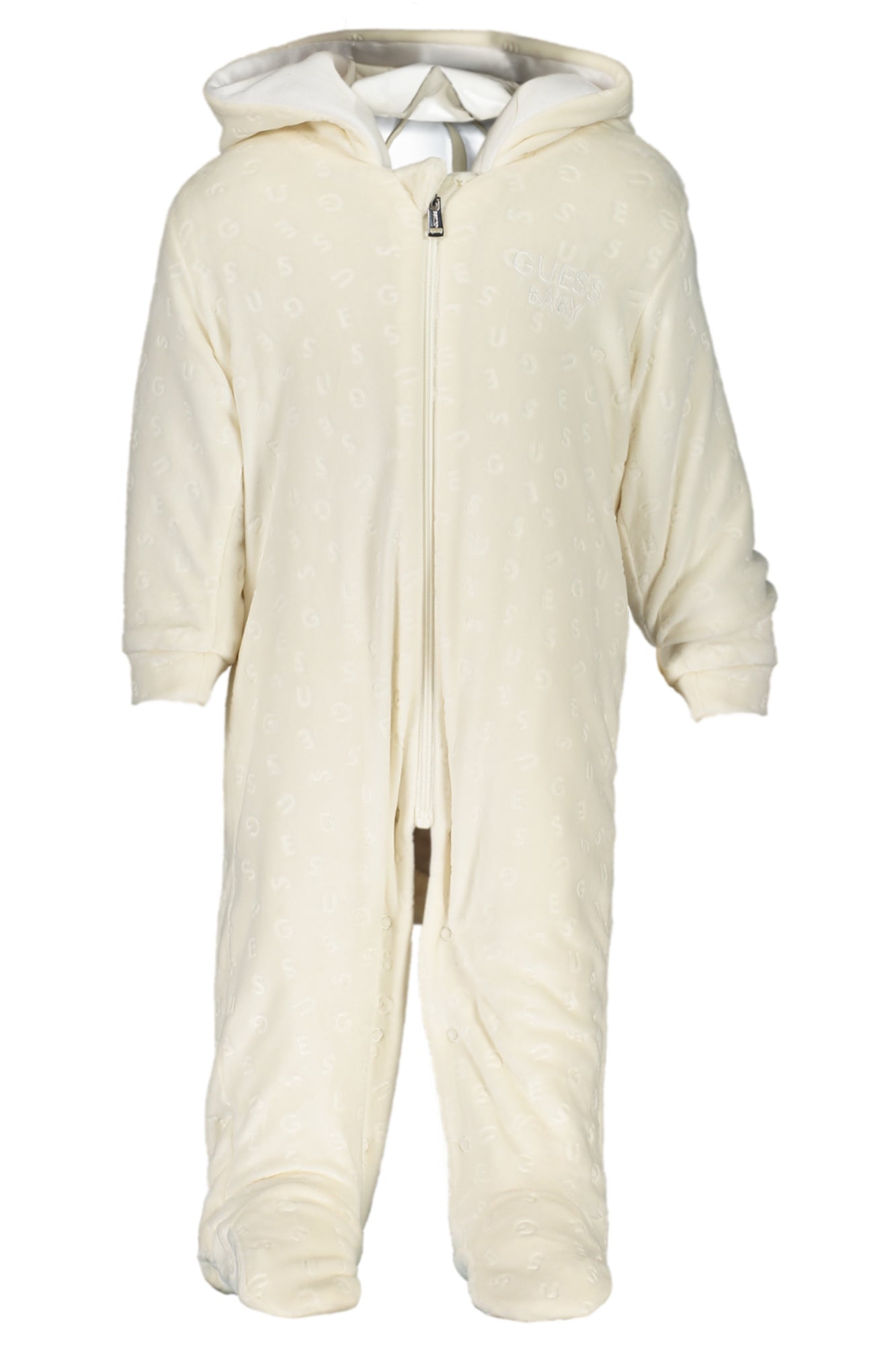 H3BW03KA2X0_BIG012 – Weiße Mädchenjacke aus Chenille mit Kapuze und Reißverschluss – Größe: 3-6M, 6-9M, 0-3M – Farbe: Bianco