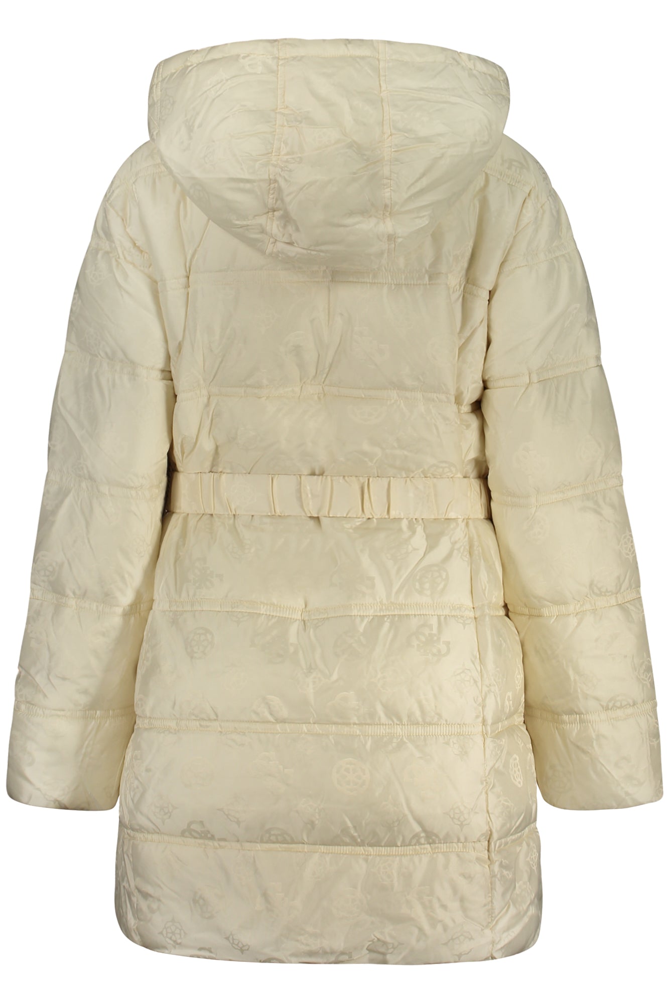 W5BL44W2912_BEG1F7 – Elegante Damenjacke Beige: Langer Mantel mit Kapuze & Gürtel – Größe: XS, S, M, L, XL – Farbe: Beige