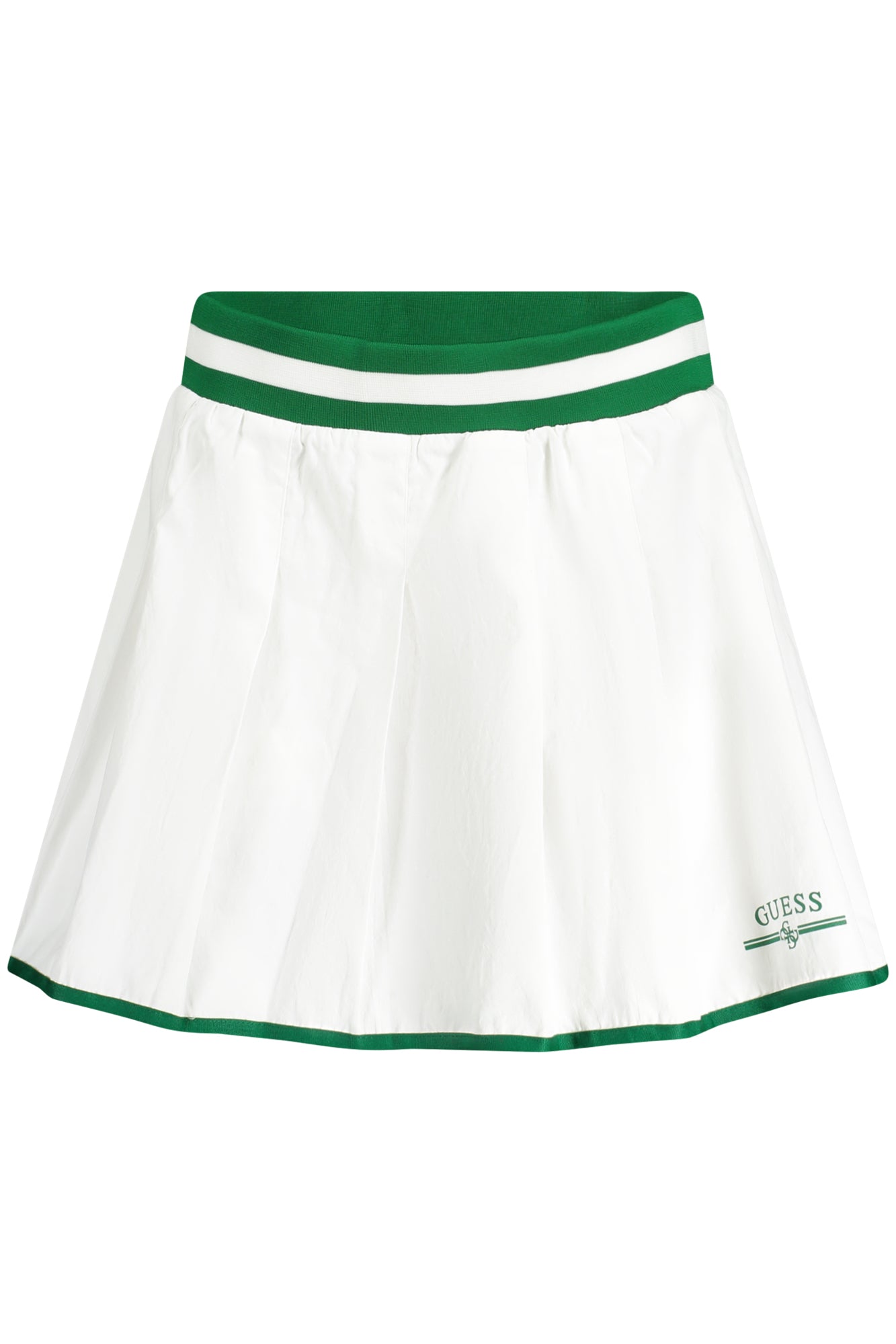 V4GD19WG2Q0_BIG011 – Trendiger Kurzer Damenrock Weiß mit Elastischem Bund und Druck. – Größe: XS, S, M, L – Farbe: Bianco