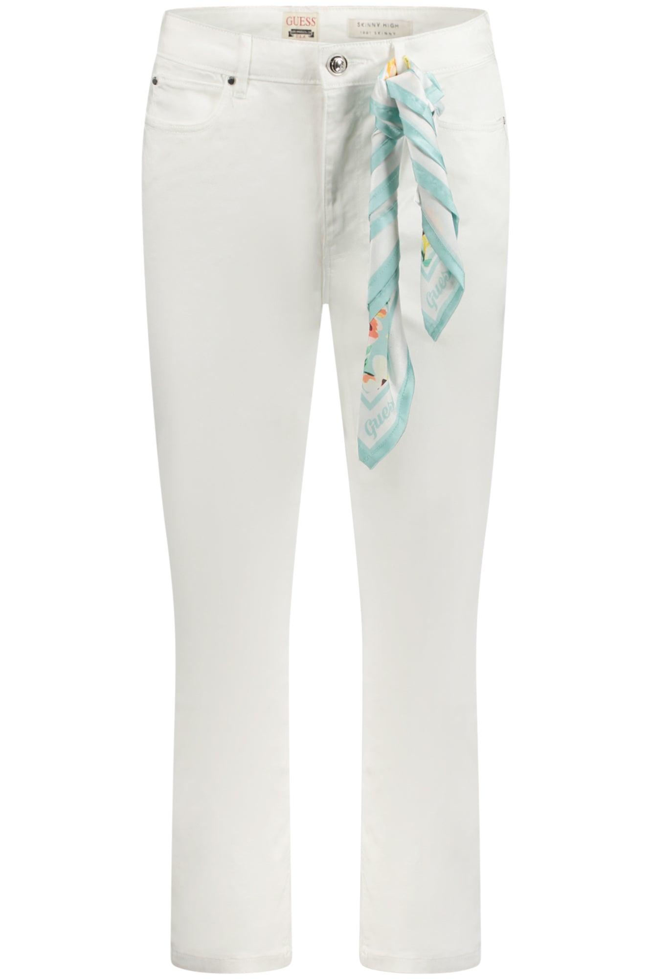 W4GA91W93CE_BIG011 – Stylische Skinny Damenjeans mit Halstuch – Weißer Denim-Look – Größe: 24, 25, 26, 27, 28, 29, 30, 31, 32 – Farbe: Bianco