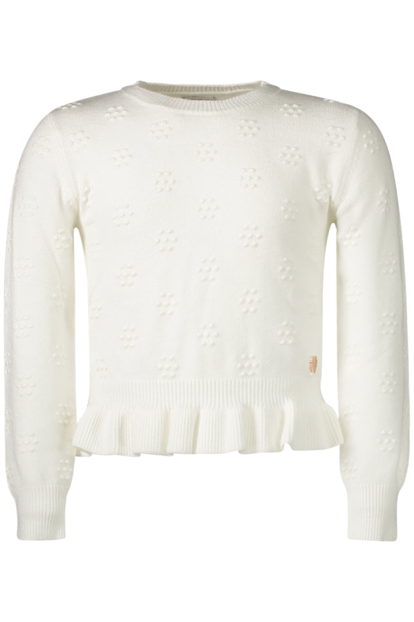 K4BR05Z3IJ0_BIG012 – Weißer Mädchenpullover mit Kontrastdetails und Logo, Rundhals, langarm – Größe: 6A, 7A, 5A – Farbe: Bianco