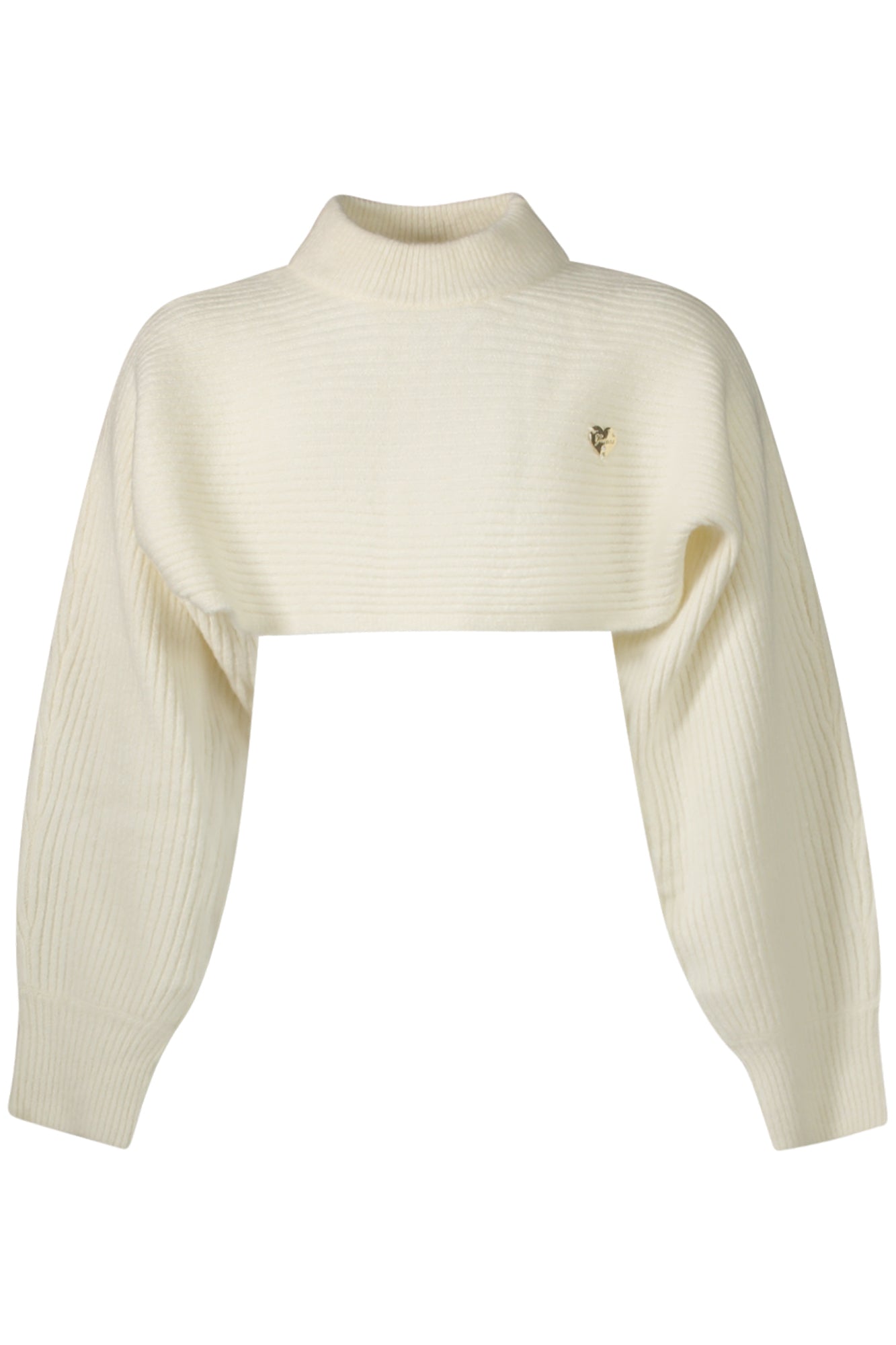 J4BR21Z3B50_BIG012 – Mädchenpullover Weiß: Herzige Applikation, Stehkragen, Lange Ärmel – Größe: 10A, 8A, 16A, 14A, 12A – Farbe: Bianco