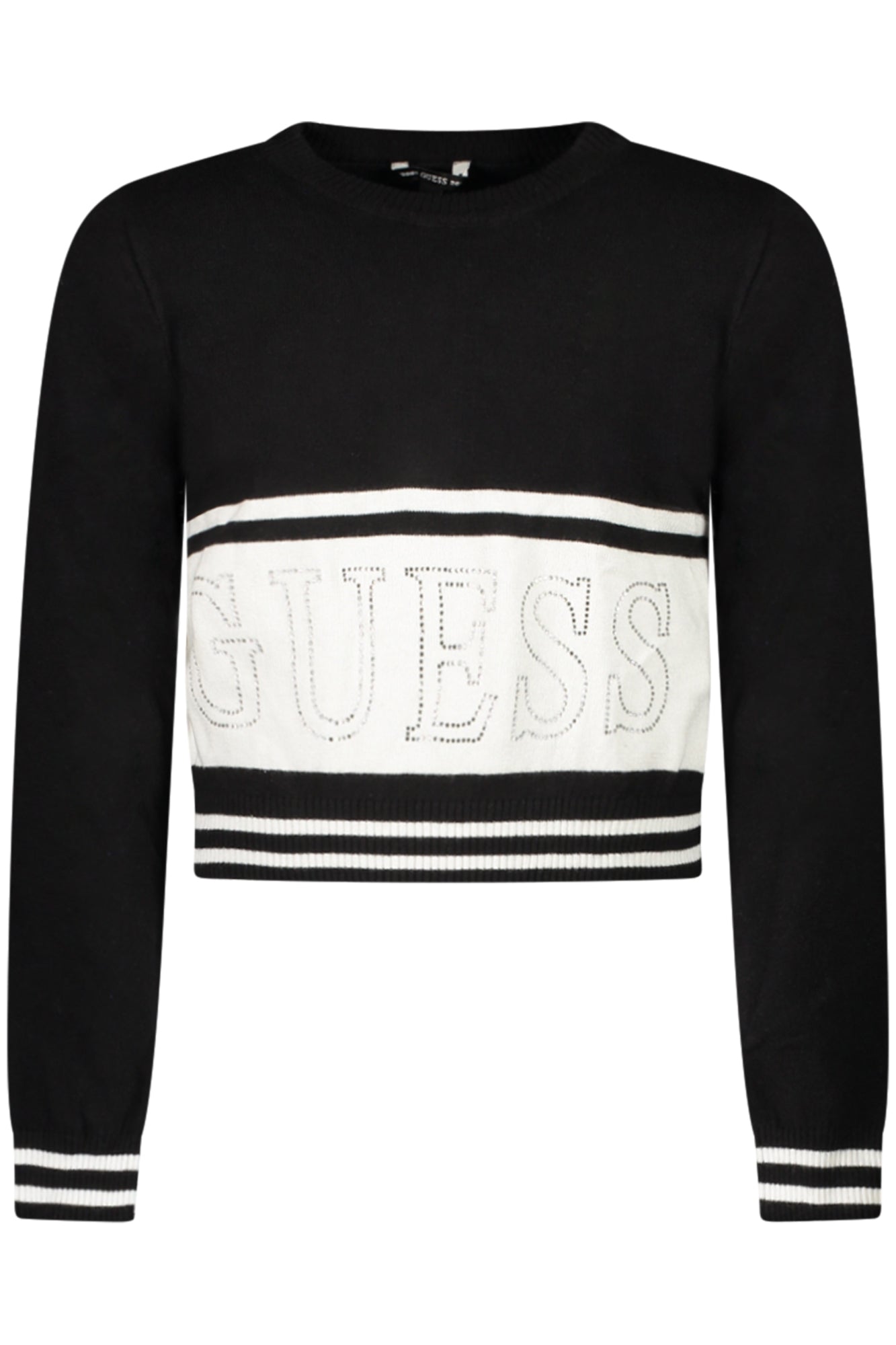 J4YR01Z3GW0_NEJBLK – Stylischer Mädchen Pullover in Schwarz mit Strass und Kontrastdetails – Größe: 10A, 8A, 14A – Farbe: Nero