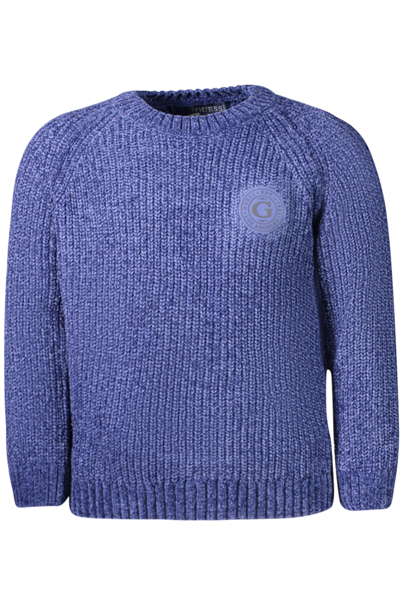 N4BR07Z3O0_BLG791 – Blauer Chenille-Kinderpullover mit Rundhalsausschnitt und Applikation – Größe: 4A, 6A, 7A – Farbe: Blu