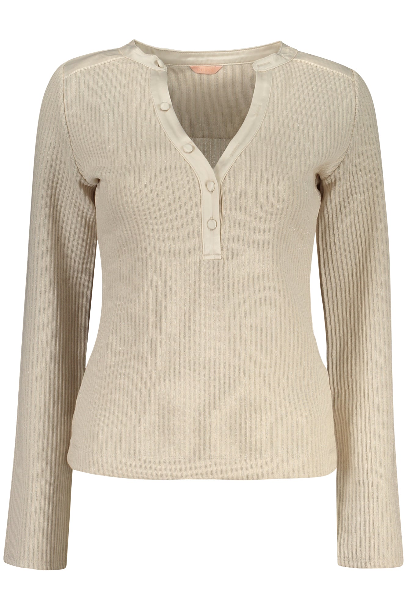W5BP15K1162_BEA14H – Beiger Damenpullover mit V-Ausschnitt aus Bio-Baumwolle, Langarm, Knöpfe – Größe: XS, S, M, L, XL – Farbe: Beige