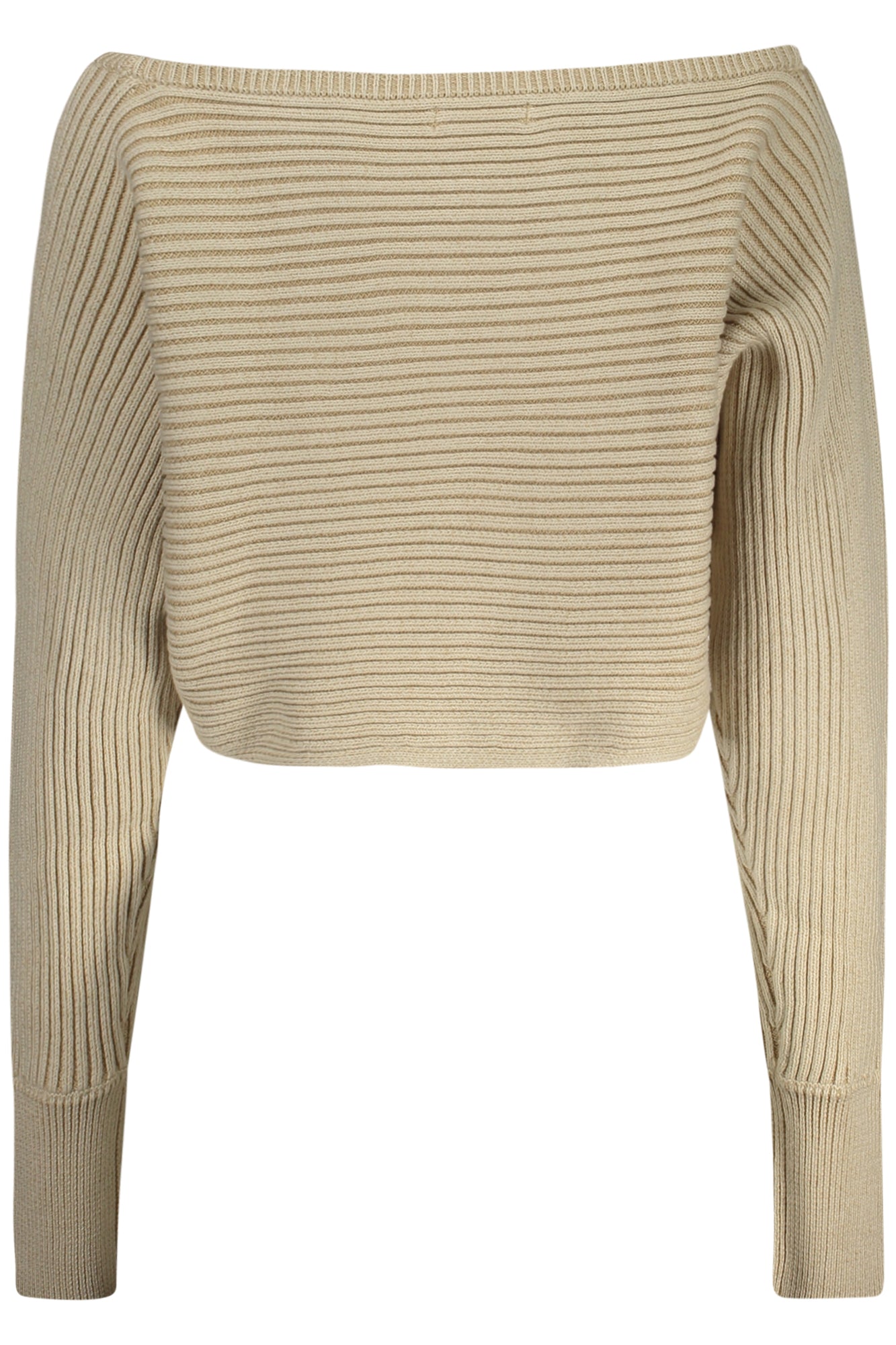 W5RR28Z3C71_BEFN6F – Eleganter Beiger Damenpullover – Langarm mit Kontrast & Boot-Ausschnitt – Größe: XS, S, M, L – Farbe: Beige