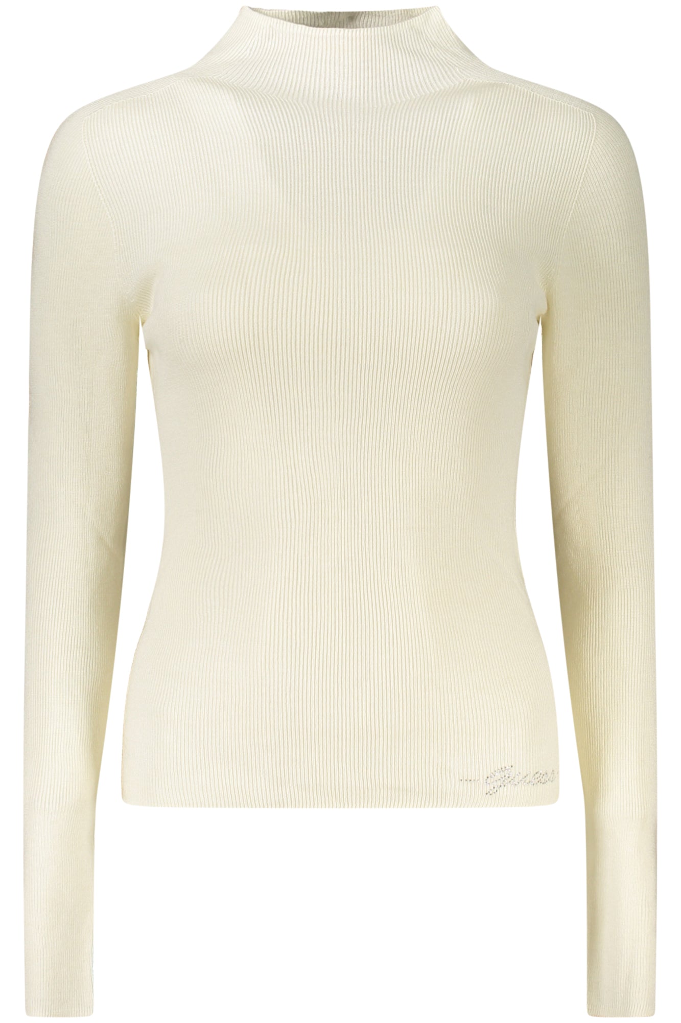 W5BR15Z3OW2_BIG012 – Elegantes Damenpullover in Weiß mit Strass und hohem Kragen – Größe: XS, M, XL – Farbe: Bianco