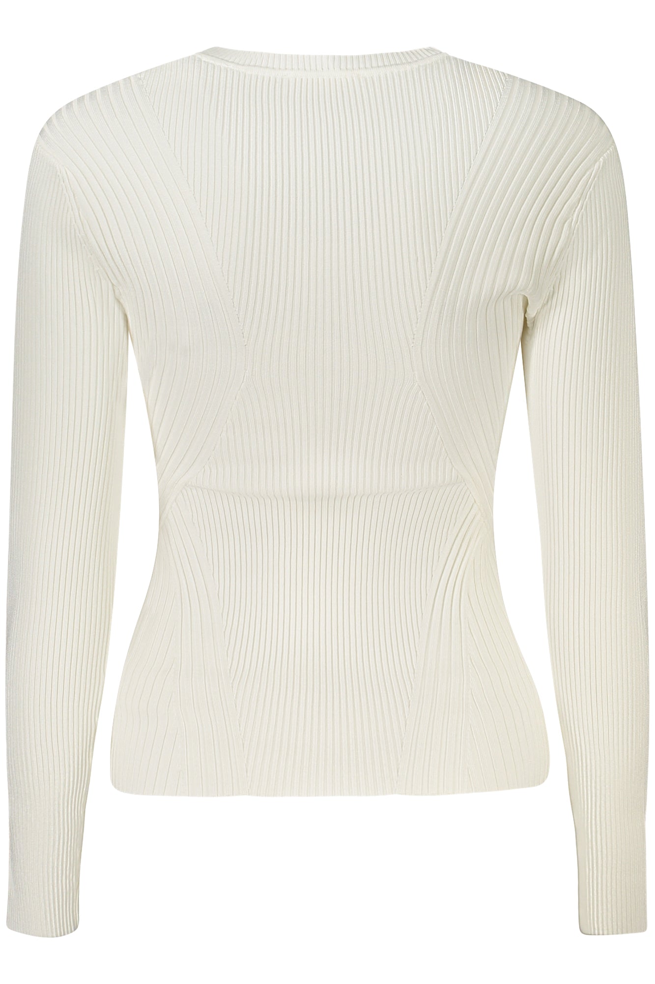 W5YR08Z0040_BIG012 – Eleganter Damenpullover: Weiß, Langarm, Rundhals, Gerippt mit Logo – Größe: S, M, L, XL, 2XL – Farbe: Bianco