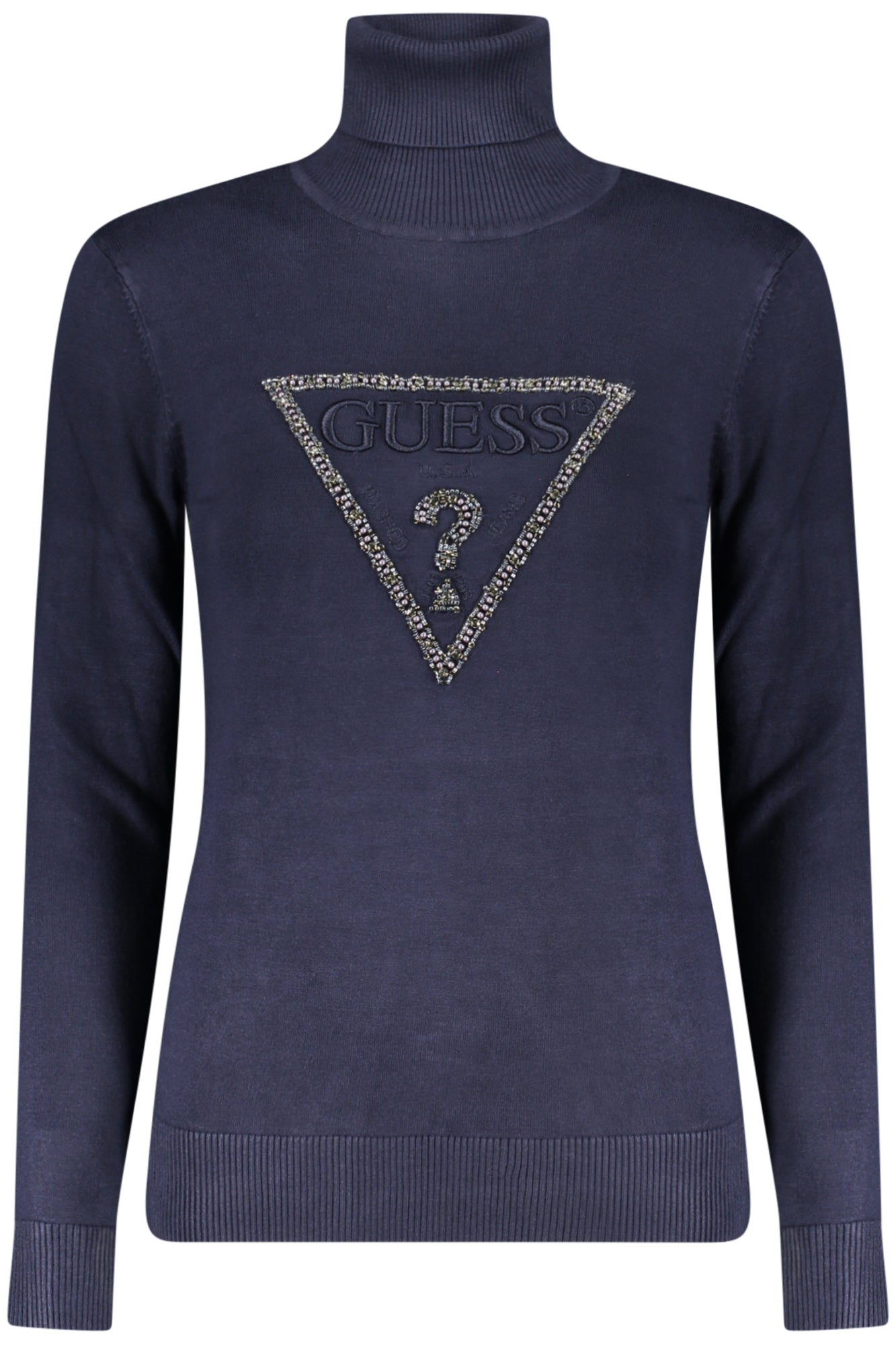 W5BR39Z2NQ2_BLG77G – Eleganter Damenpullover: Blau, Rollkragen, Stickerei & Strass – Größe: S, M, L, XL, 2XL – Farbe: Blu