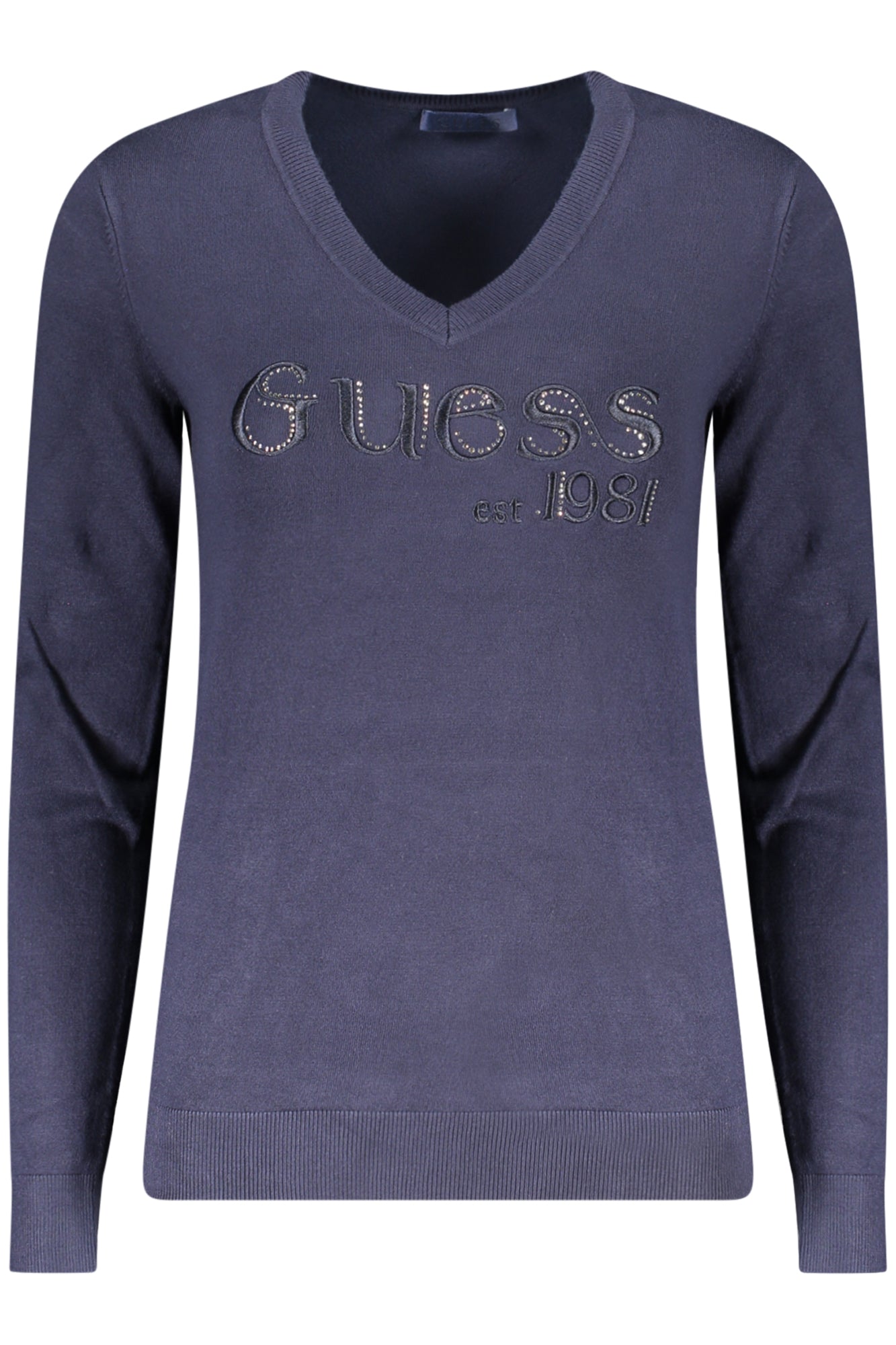 W5BR41Z2NQ2_BLG77G – Damenpullover Blau: V-Ausschnitt, Stickerei & Strassdetails – Größe: S, M, L, XL, 2XL – Farbe: Blu