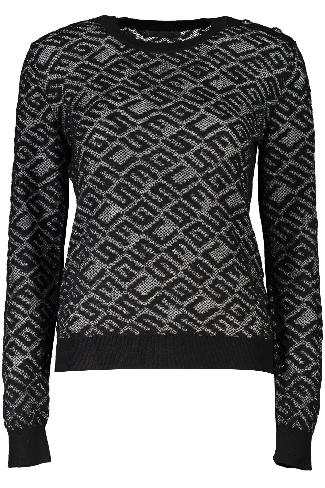 W4RR28Z3C90_NEJBLK – Damenpullover Schwarz: Langarm, Rundhals, Bestickt, Logo-Detail – Größe: XS – Farbe: Nero