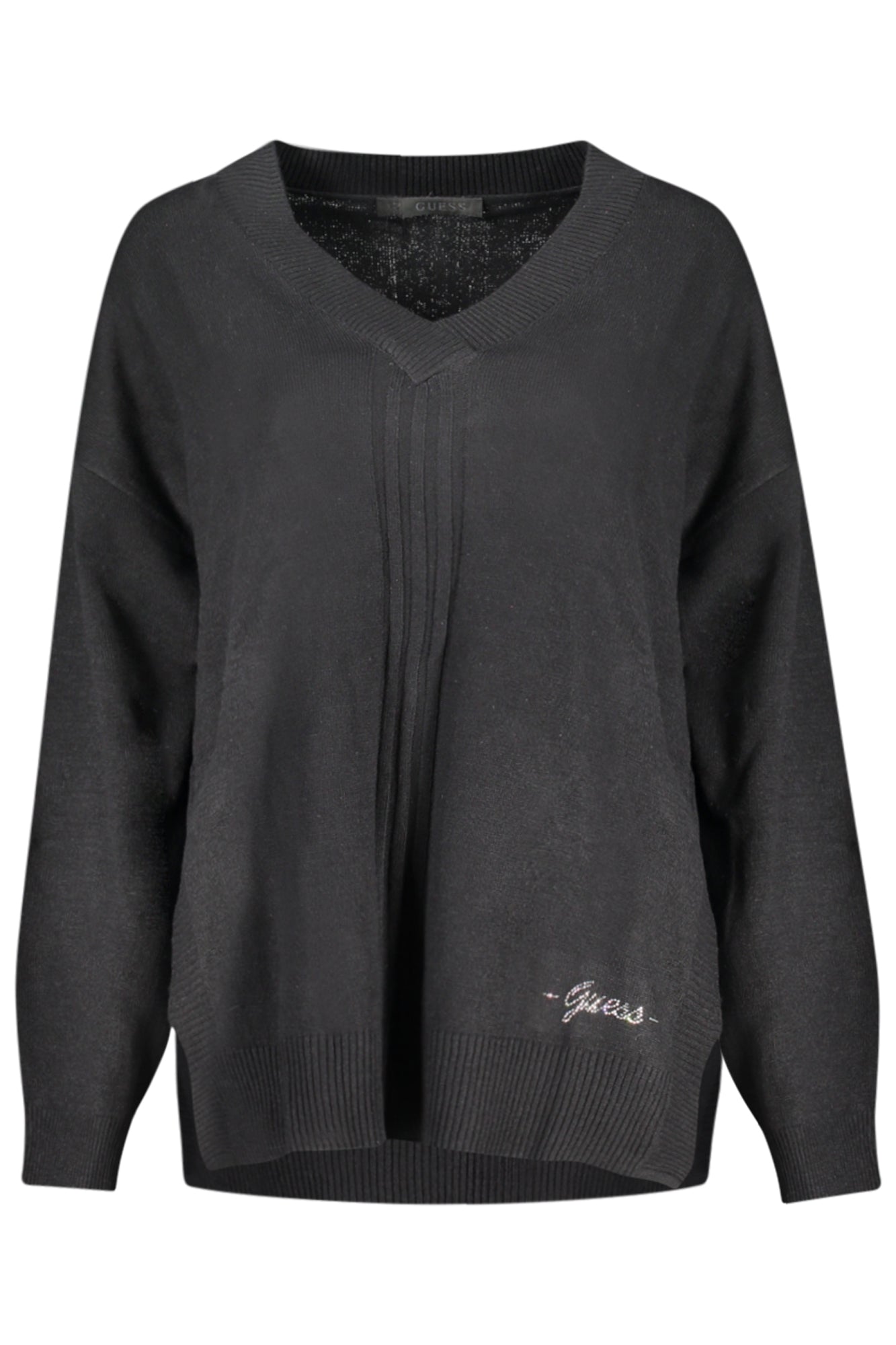 W4YR55Z3FH0_NEJBLK – Damen Langarm-Pullover Schwarz mit V-Ausschnitt und Logo-Details – Größe: XS, S, M, L – Farbe: Nero